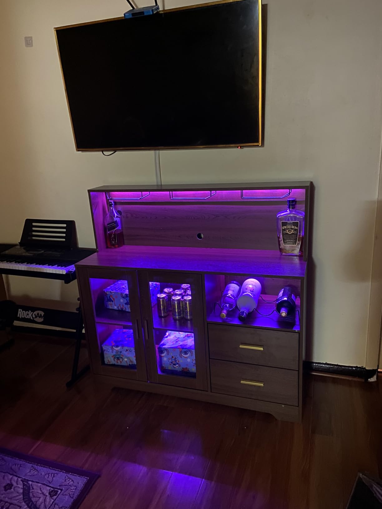 Bar Cabinet for Home with LED Light,Coffee Bar Cabinet w/ Wine & Glass Rack | Wine Cabinets with Drawers & Microwave Stand, Modern Liquor Cabinets for Kitchen, Living Room, Dining Room (Black) customer photo 2