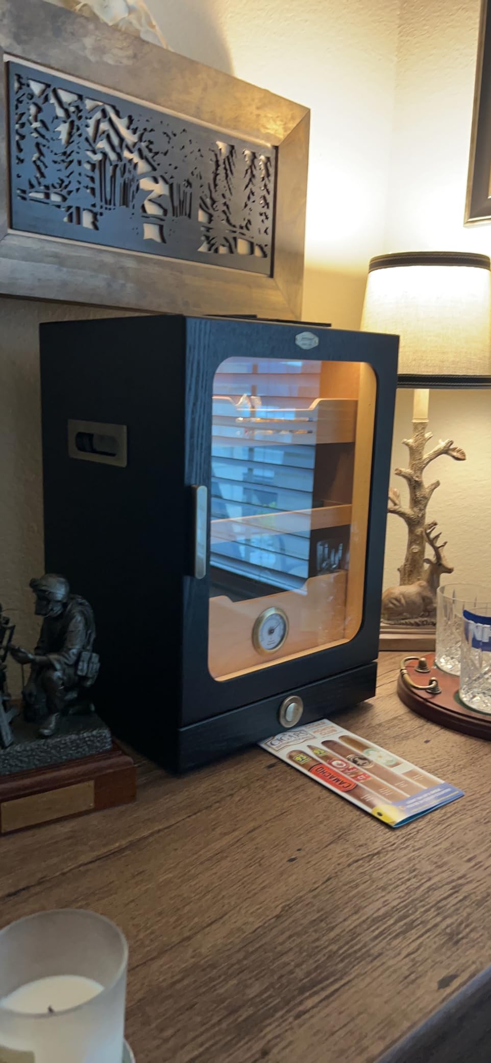 Tesonway Cigar Humidor, Desktop Cigar Humidor Cabinet Light Control System with Spanish Cedar Wood Shelves, Hygrometer, 3 Humidifiers and Cigar Accessories Drawer, Father's Day Gift for Men (Black) customer photo 1