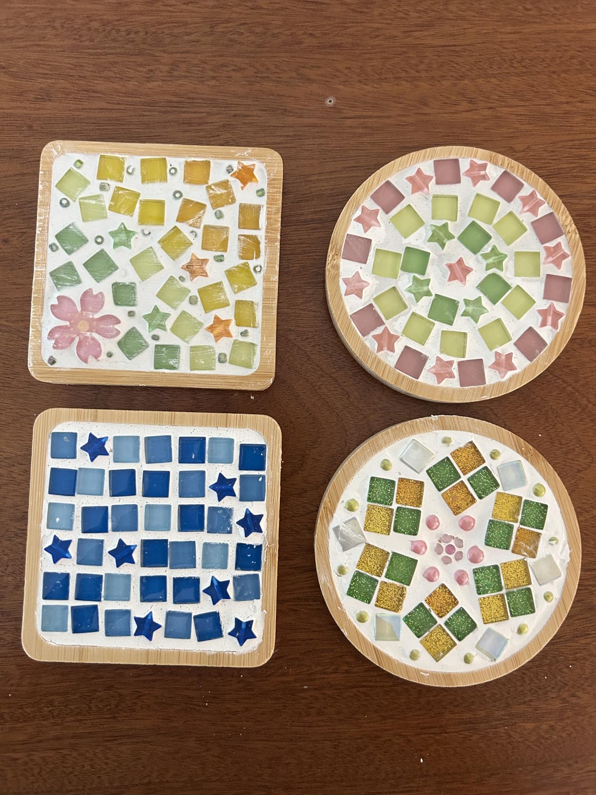 4 Sets DIY Mosaic Coaster Kit for Adults Sunflower Star Tile Coaster Craft customer photo 1