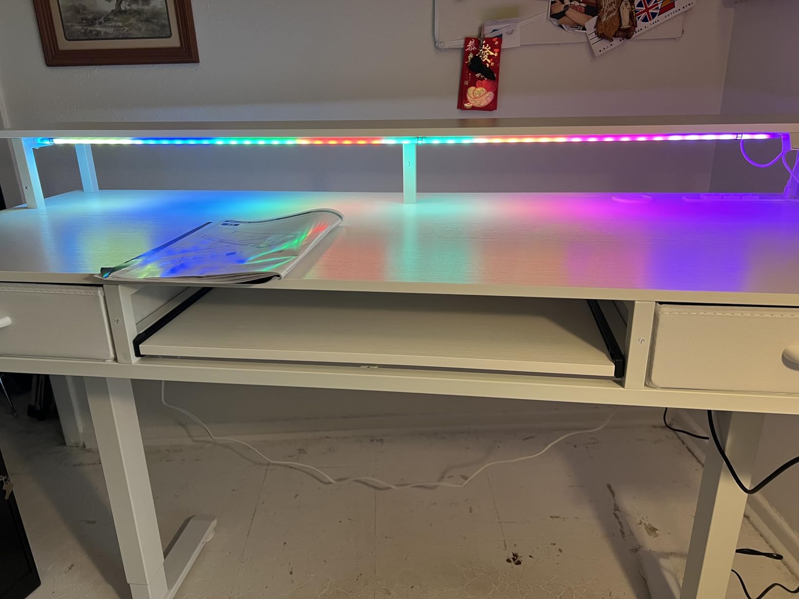 AODK 55 Inch Standing Desk with Drawers & Keyboard Tray, Rustic Brown | Power Outlet, LED Lights, Monitor Stand, Cable Management Tray, 3 Memory Heights customer photo 2