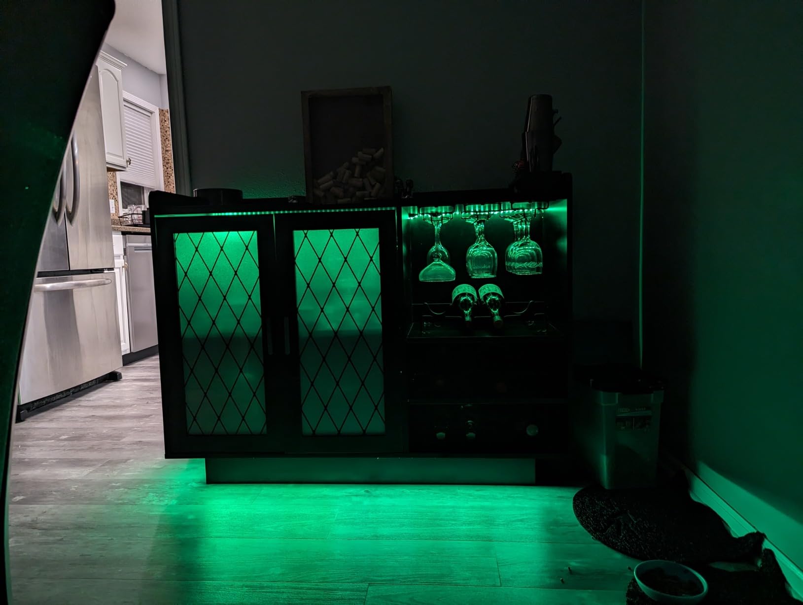 Loomie Wine Bar Cabinet with LED Lights, Floating Coffee Bar with Glass Rack and Removable Wine Racks, Modern Buffet Sideboard with Storage Shelves, Kithchen Bar with Glass Cabinet Doors, Black customer photo 1