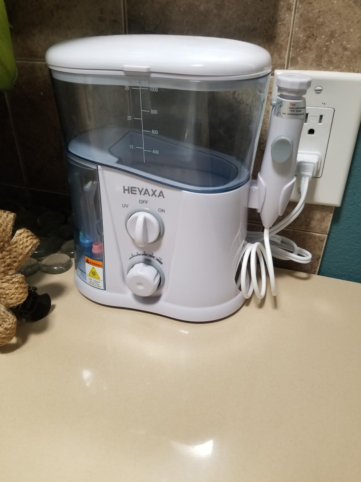HEYAXA Water Dental Flosser for Teeth Cleaning with 1000ML Large Capacity and UV Storage, 10 Adjustable Pressure Electric Oral Irrigator with 7 Jet Tips for Home Use, Gums, Braces (White) customer photo 1