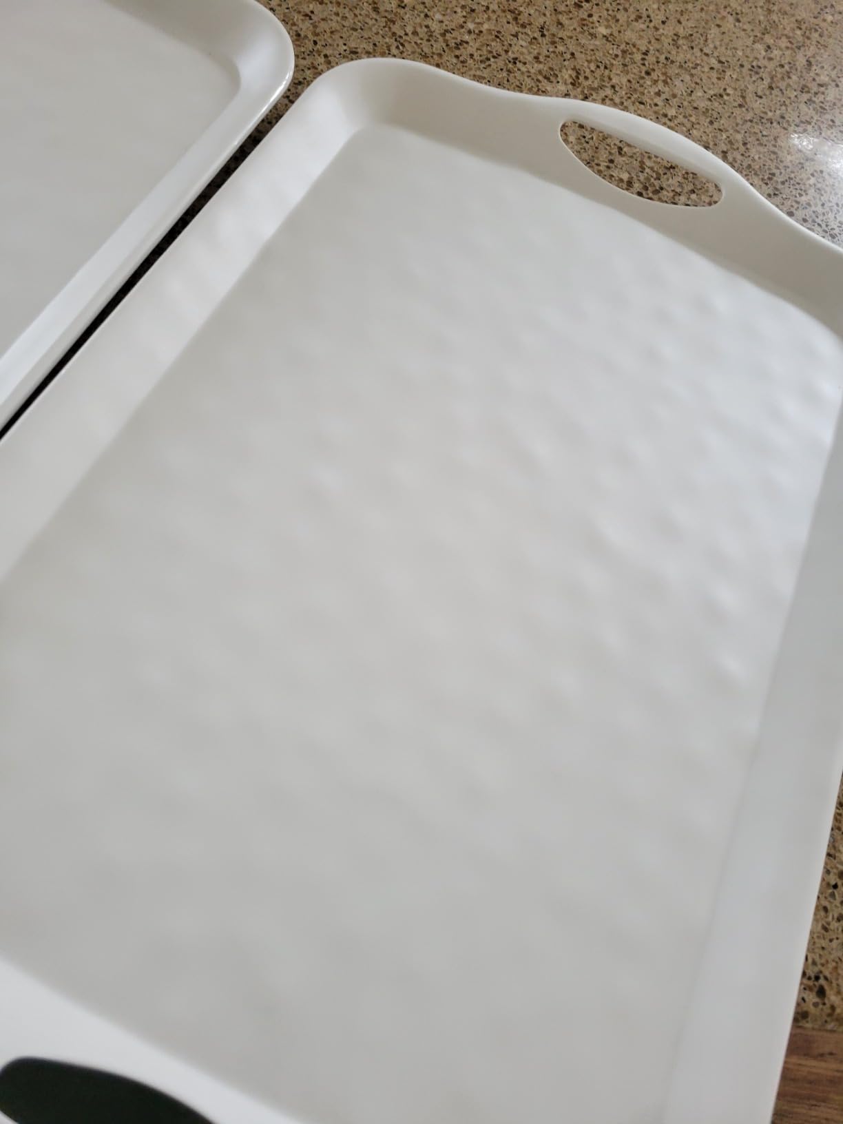 ECOIOU Extra Large Serving Tray with Handles, 20x13 inch, Set of 2 Melamine Platters for Serving Food, Turkey, Cookie, Rectangular Trays for Eating, Raised Dots Matt Finished, Dishwasher Safe, White customer photo 1