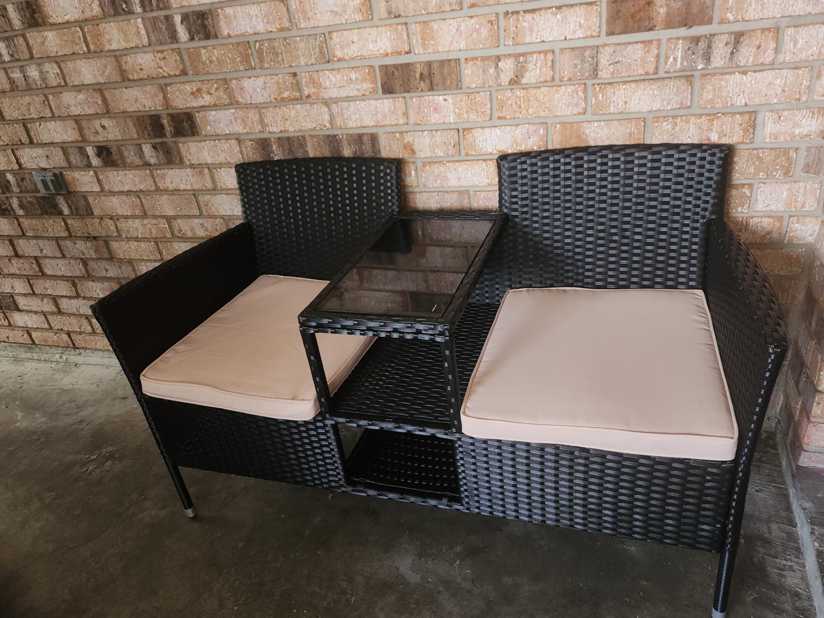 Flamaker Outdoor Furniture Patio Loveseat Wicker 2-Seat Porch Chairs Beige customer photo 2