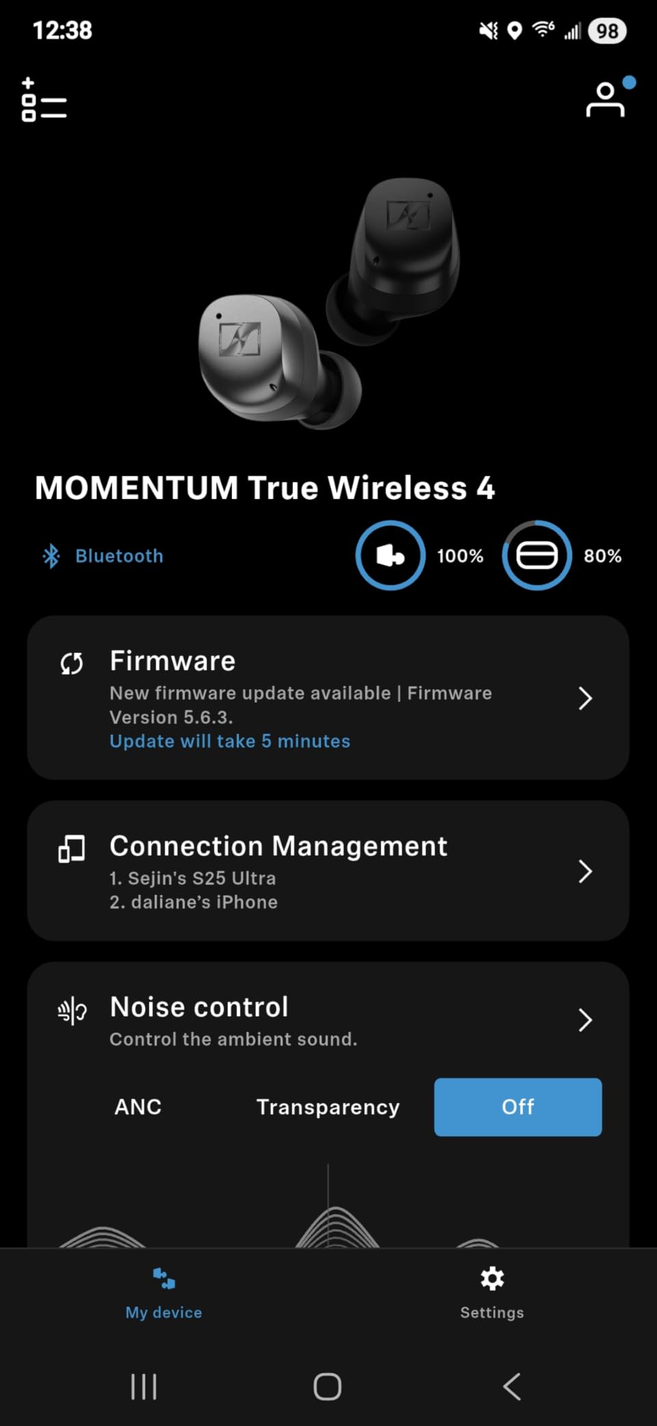 Sennheiser Momentum True Wireless 4 Smart Earbuds with Bluetooth 5.4, Crystal-Clear Sound, Comfortable Design, 30-Hour Battery Life, Adaptive ANC, LE Audio and Auracast - Black Copper customer photo 1