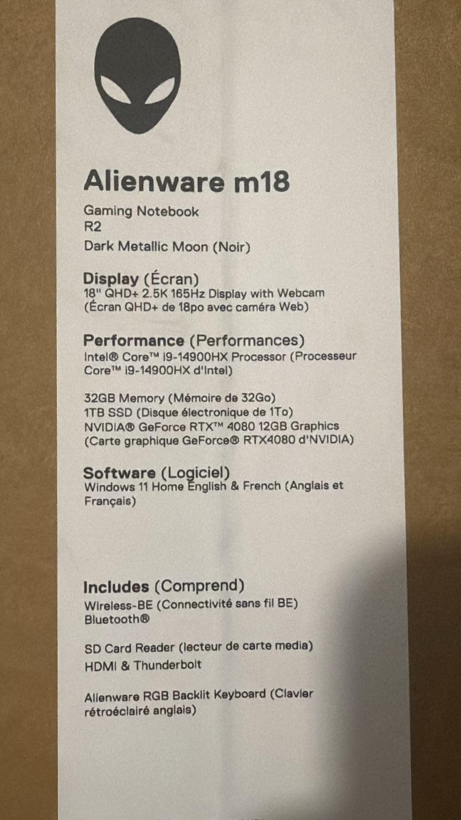 Alienware M18 R2 Gaming Laptop - 18 QHD+ 165Hz 3ms Display, Intel Core i9-14900HX, 32GB DDR5 RAM, 1TB SSD, NVIDIA GeForce RTX 4080 12 GB GDDR6, Windows 11 Home, Onsite Service - Dark Metallic Moon customer photo 1