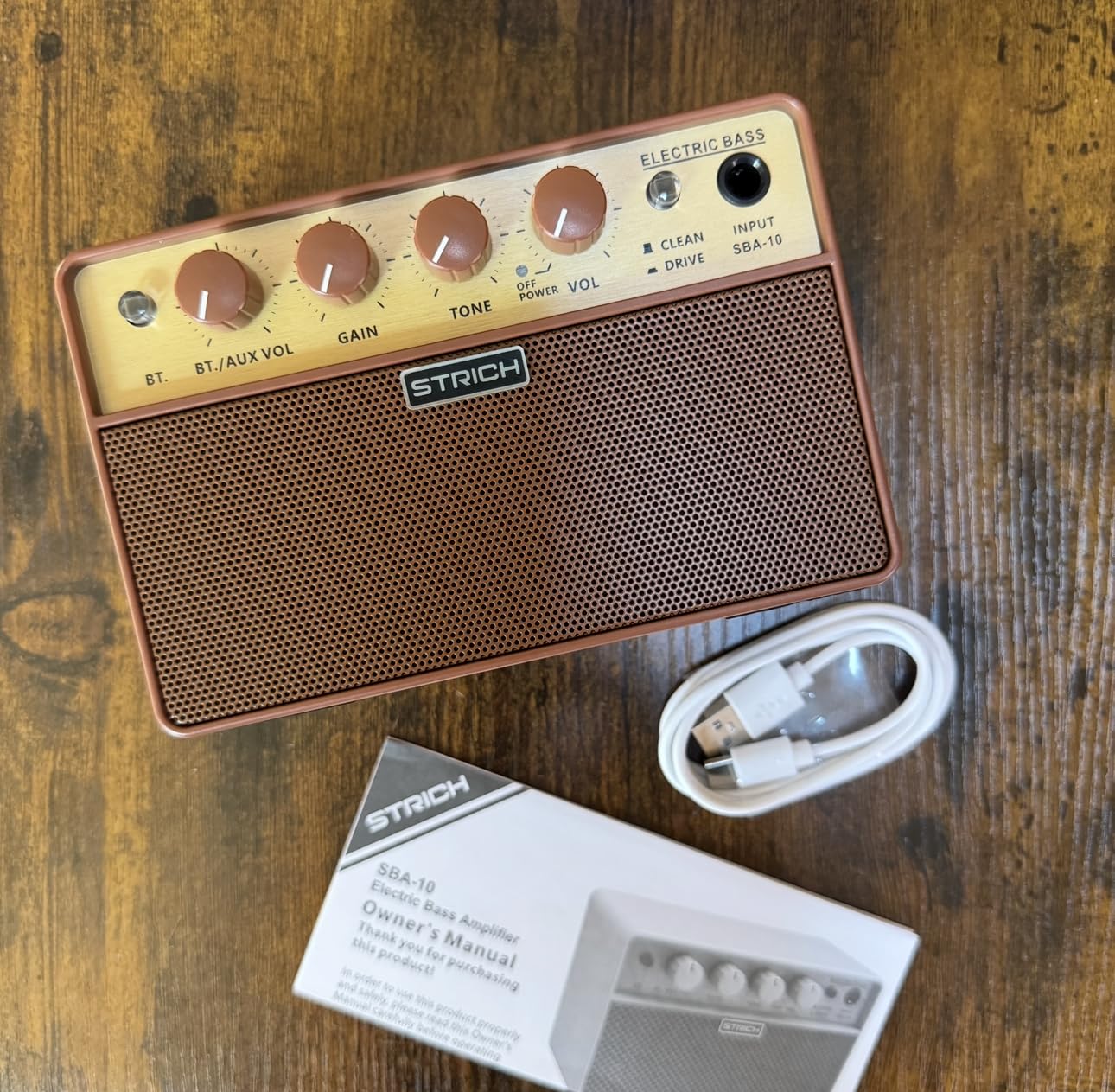 STRICH 2 x 5W Mini Bass Practice Amp, Rechargeable, Clean/Drive, Brown customer photo 1