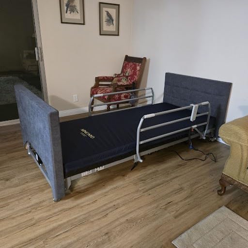 Electric Hospital Bed for Home Use – 5 Functions, Advanced German LIMOSS Motor, Double Solid Wood Panels with Upholstered Covers, Medical Overbed Table & Foldable Rails customer photo 2