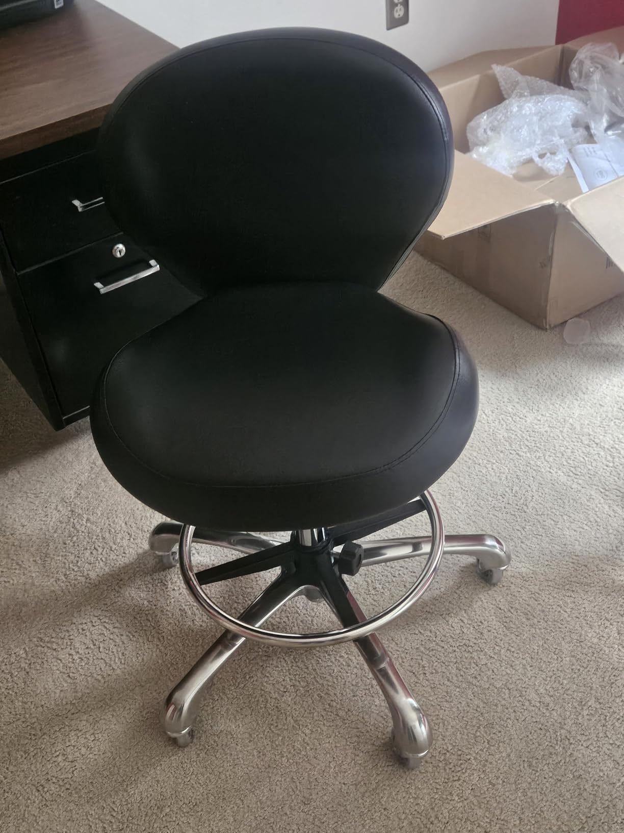 Grace&Grace Drafting Chair Adjustable Tall Shop Stool, Rolling Stool with Back Support for Studio, Classroom, Lab, Counter, Medical (Black) customer photo 2