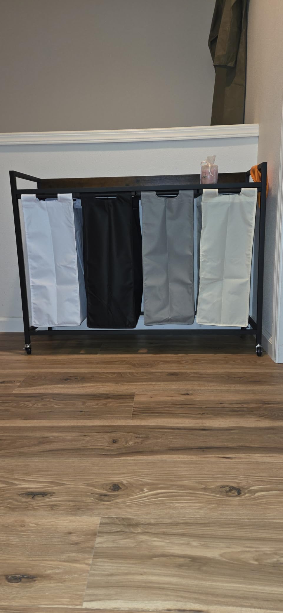 Herture Laundry Hamper with Shelf, Laundry Basket 4 Section, Laundry Sorter with Pull-Out Removable Large 4 Color Bags and Movable Wheels, Metal Frame, 4 x 15.87 Gallons (60L), Rustic Brown PF07XLN customer photo 2