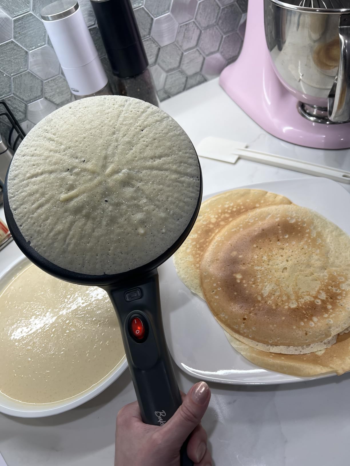 Baker's Friend Instant Crepe Maker with Handle, Electric Crepe Maker Machine, Crepera Electrica, 8 Inch Non-stick Cooking Surface, Aqua customer photo 1