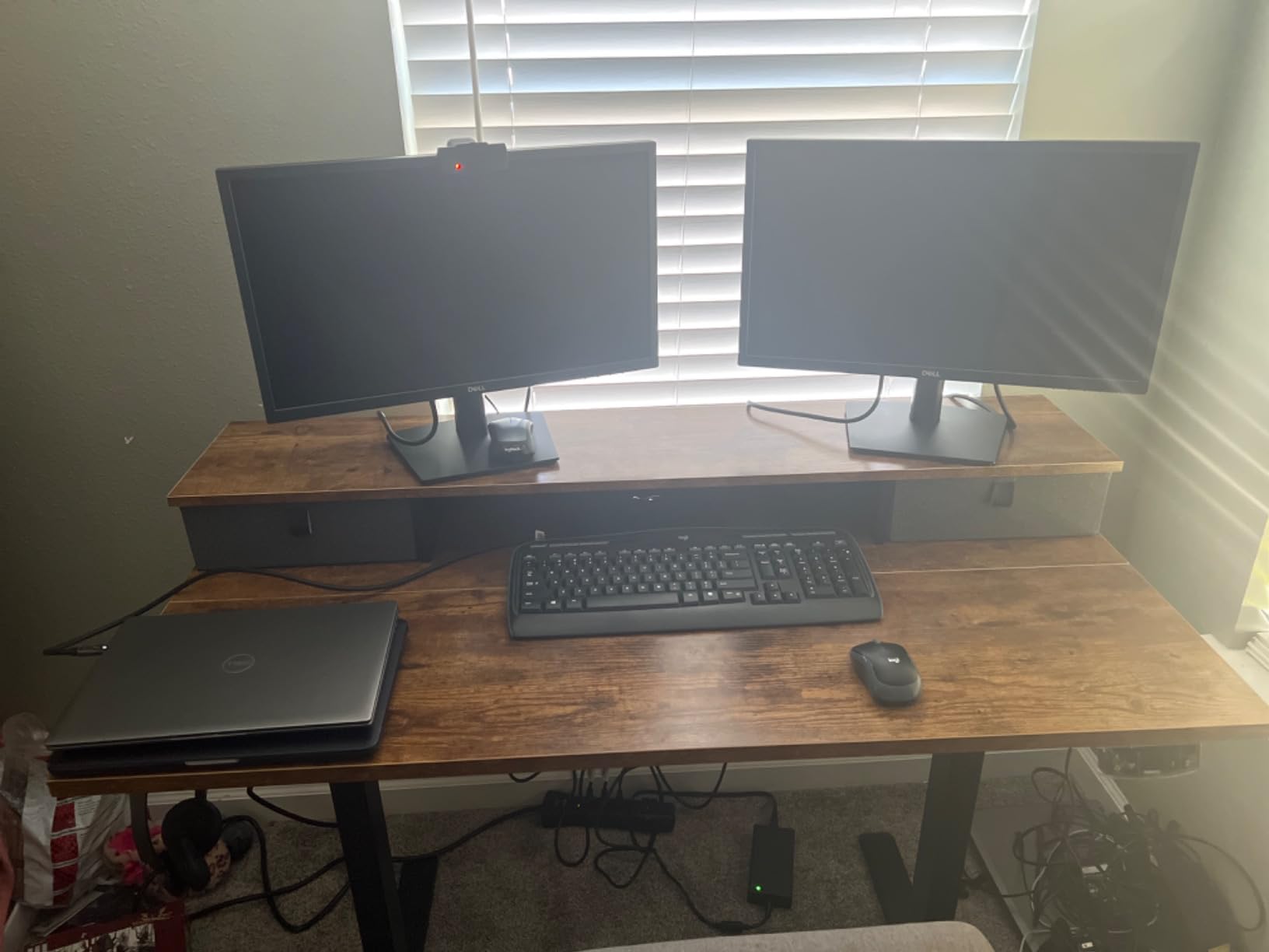 Agilestic 48 x 24 Inches Electric Standing Desk with 2 Storage Drawers, Adjustable Height Sit and Stand Computer Table with Splice Board, Rustic Brown customer photo 1