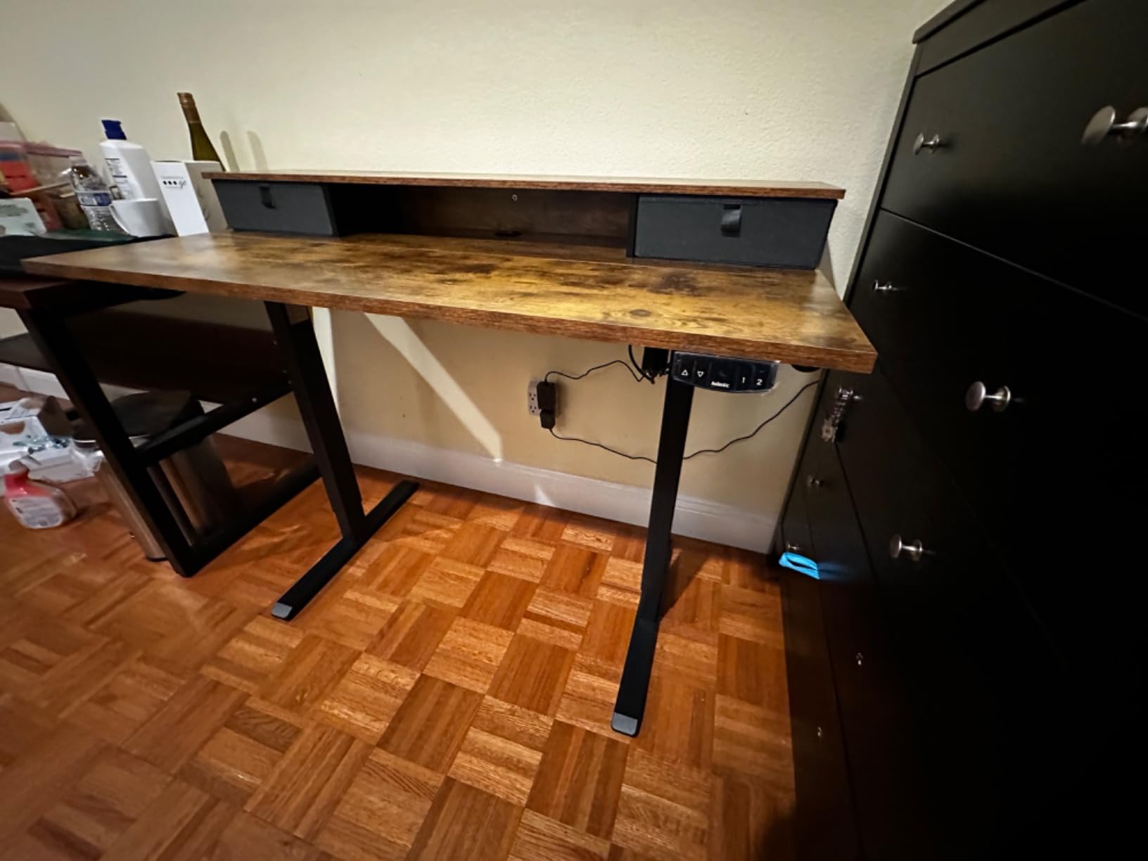 Agilestic 48 x 24 Inches Electric Standing Desk with 2 Storage Drawers, Adjustable Height Sit and Stand Computer Table with Splice Board, Rustic Brown customer photo 2