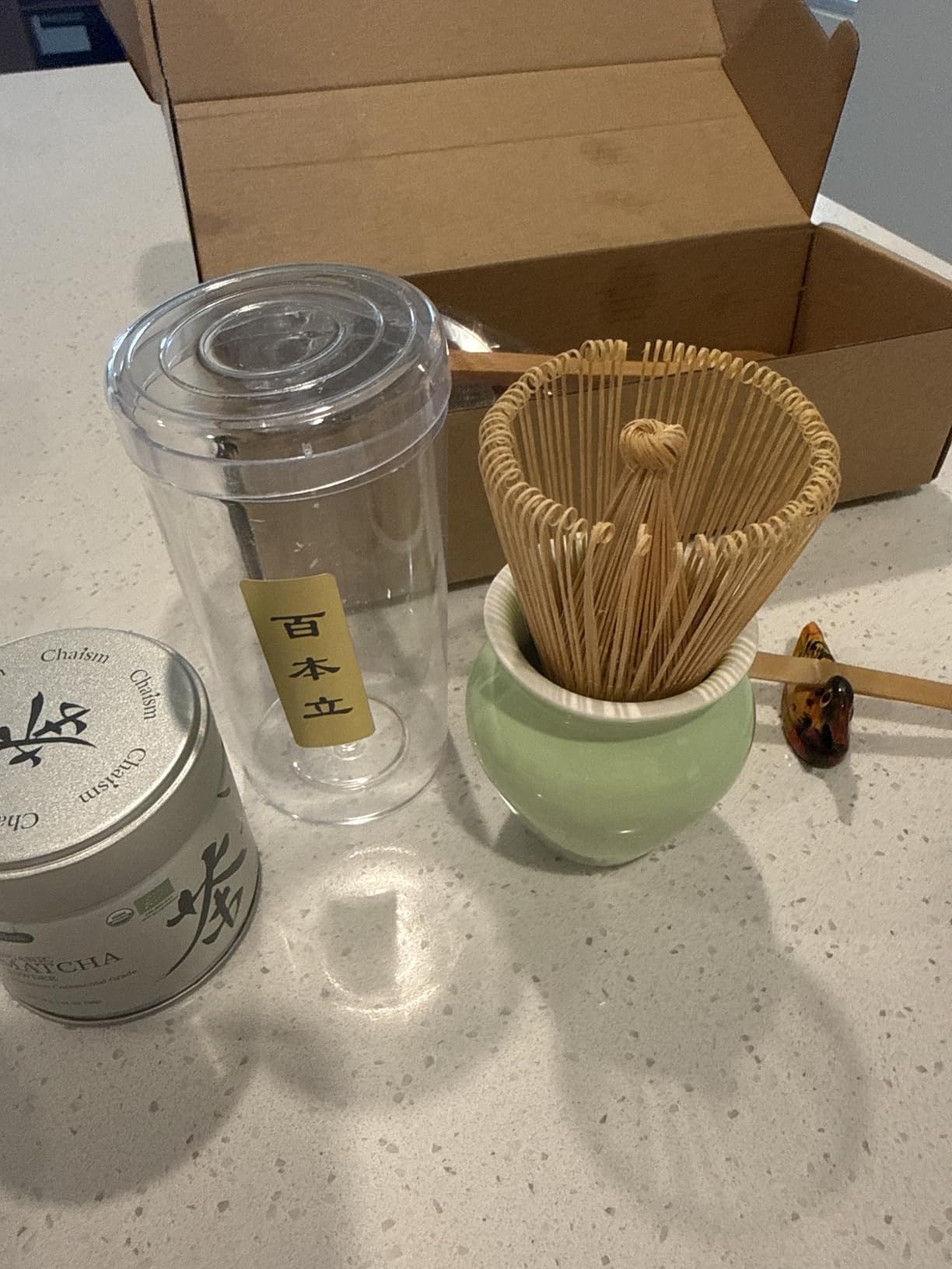 Matcha Whisk Set, Matcha Making Kit Whisk (Chasen Holder), Ceramic Whisk Holder (Mottled Green), Bamboo Scoop, Powder Starter Sifter, Spoon Japanese Tea Tools For Ceremony Gift customer photo 1