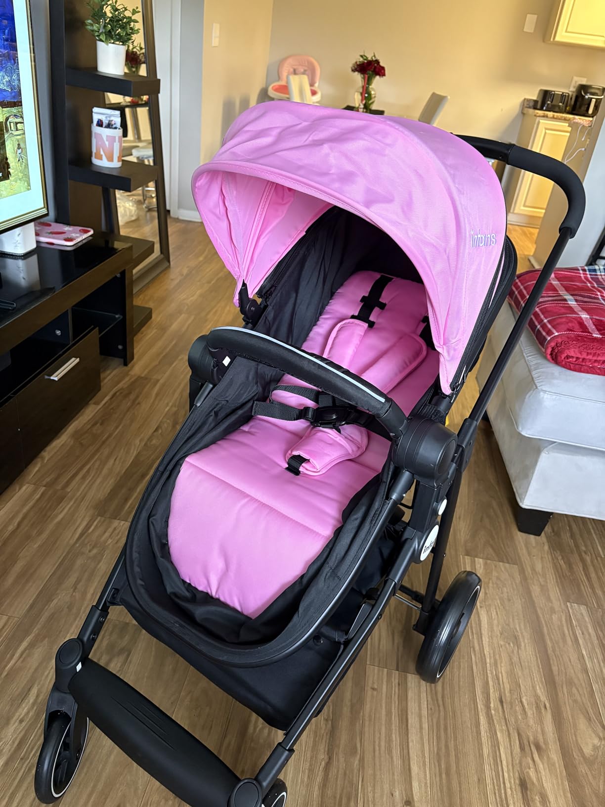 INFANS 2 in 1 Baby Stroller, High Landscape Infant Stroller & Reversible Bassinet Pram, Foldable Pushchair with Adjustable Canopy, Cup Holder, Storage Basket, Suspension Wheels (Green) customer photo 1