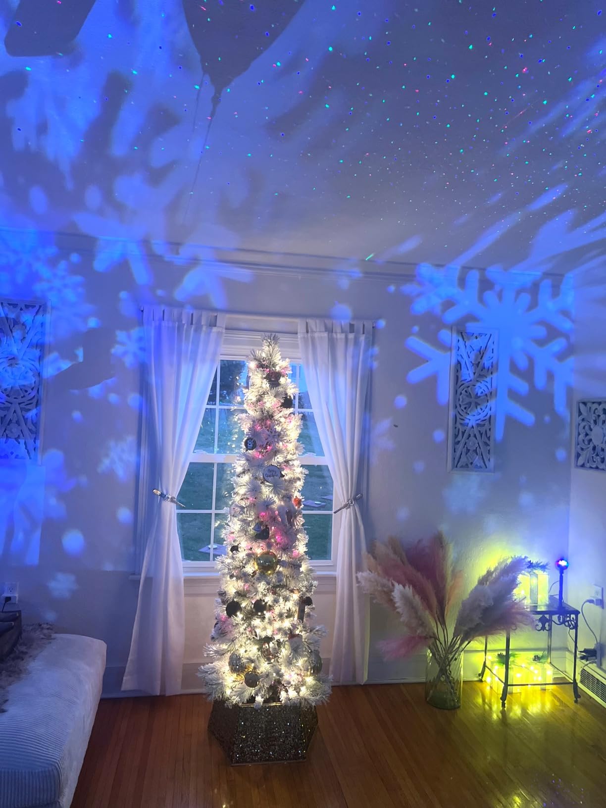 Toodour Snowflake Christmas Projector Lights Outdoor, Double Head Dynamic Snowflake Projector Lights with Timer, Waterproof Holiday Decorative Lighting- Christmas Light for Yard Wall Indoor Xmas Decor customer photo 1