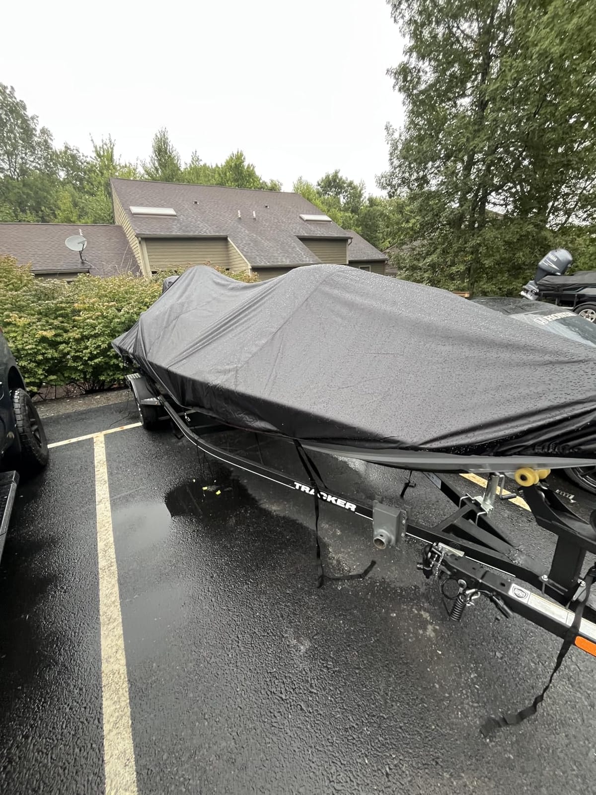 Trailerable Boat Cover 17-19ft with Outboard Motor Cover, 900D Fade Resistant Marine Canvas Waterproof Boat Covers for 17 feet 18ft 19' Foot V-Hull Bass Boat Tri-Hull Runabout Boat, Black customer photo 2
