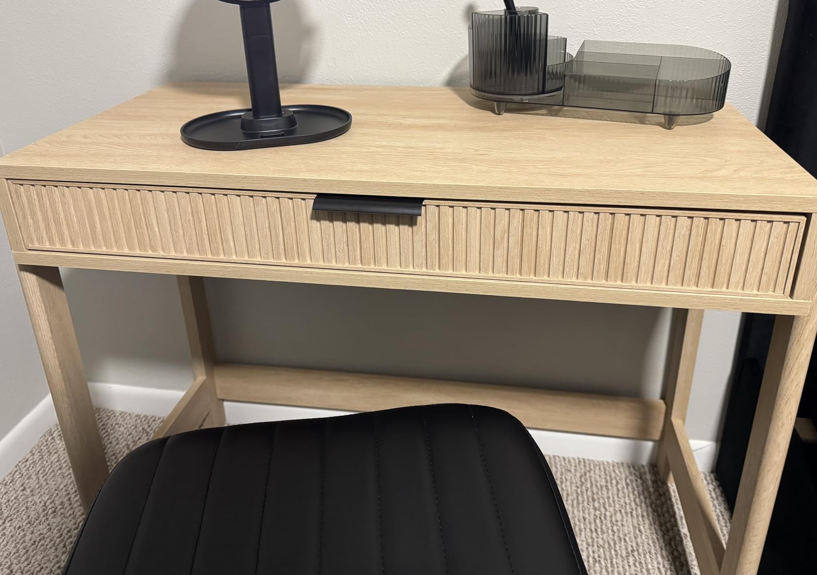 Walker Edison Transitional Office Design, Reeded Drawer Front Detail, Writing Desk with Drawer, Spacious Desktop, Complementary in Living Spaces, 38 Inch, Coastal Oak customer photo 1