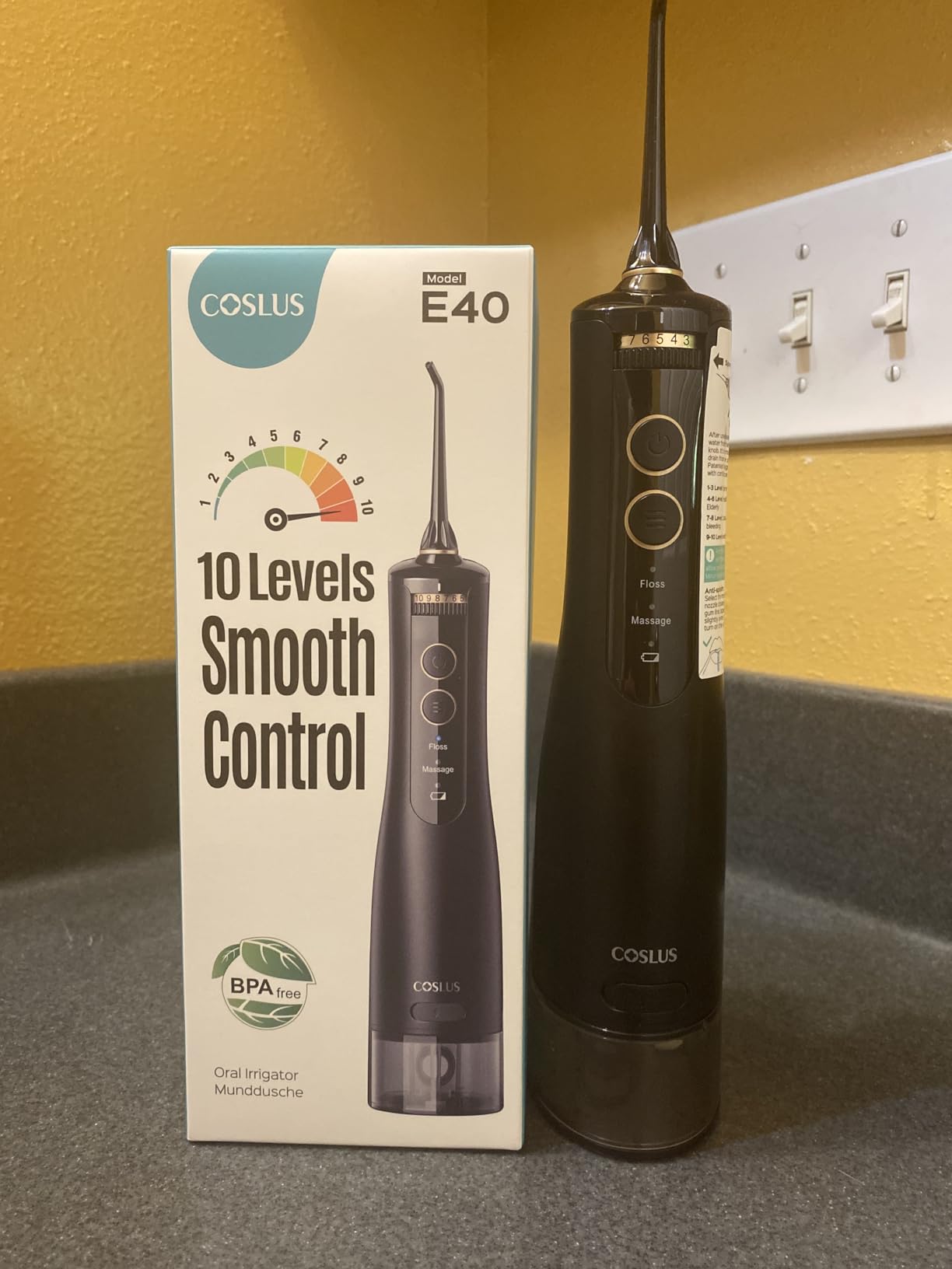 COSLUS ADA Accepted E40 Water Dental Flosser, 10 Pressure Levels, Black Pro customer photo 2