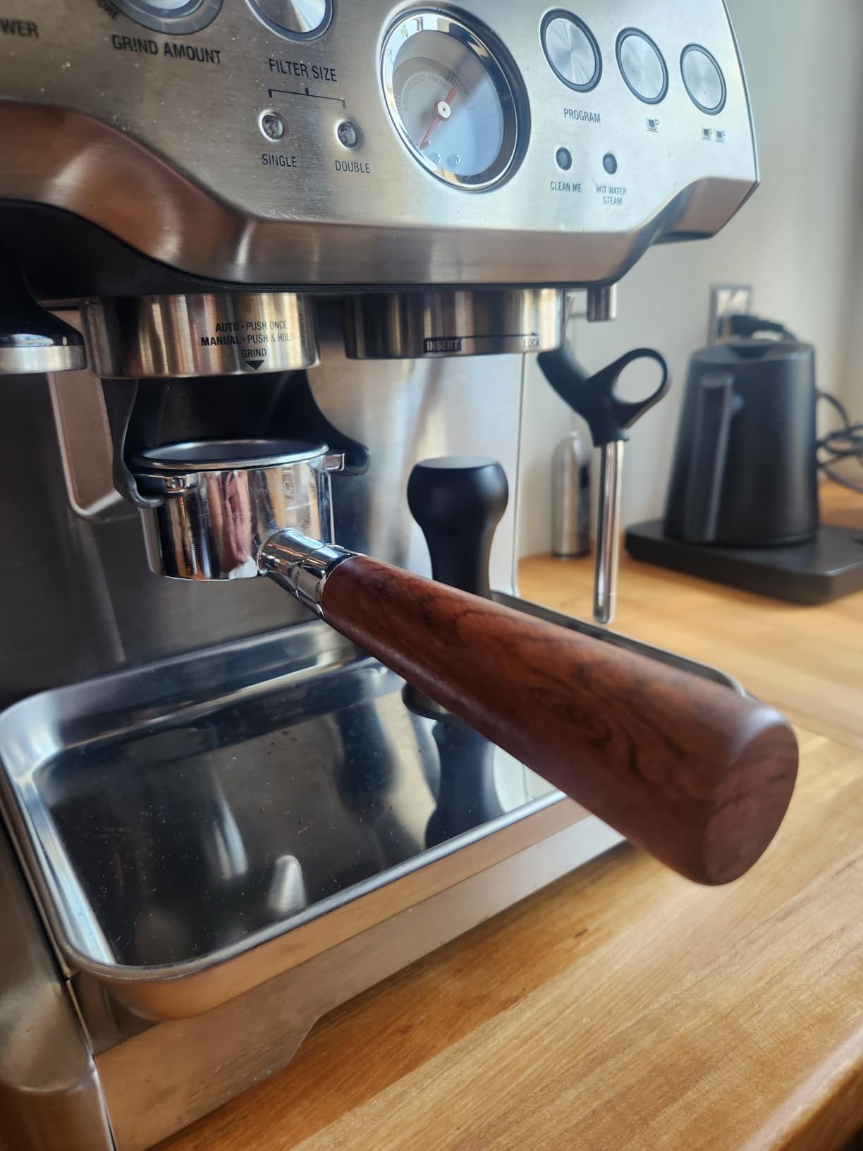 54 mm Bottomless Portafilter Compatible with Breville Barista BES870XL | 3 Ears Espresso Portafilter with Puck Screen, Stainless Steel Portafilter and Rosewood Handle customer photo 1
