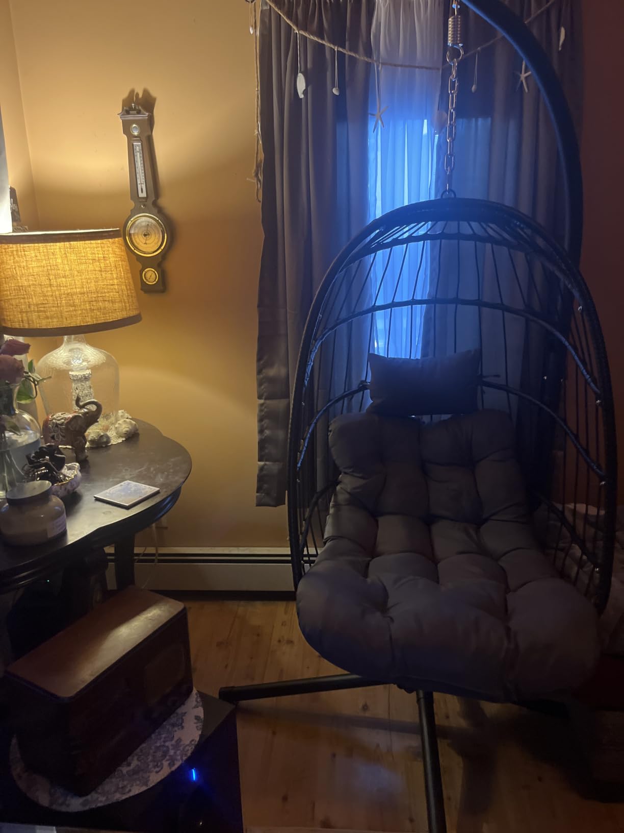 LEVELEVE Hanging Egg Chair with Stand, Patio Rattan Wicker Swing Chair, Oversized Hammock Seat for Bedroom Porch Garden, Thickened Steel Frame & UV Resistant Cushion, 350LBS Capacity(Grey customer photo 1