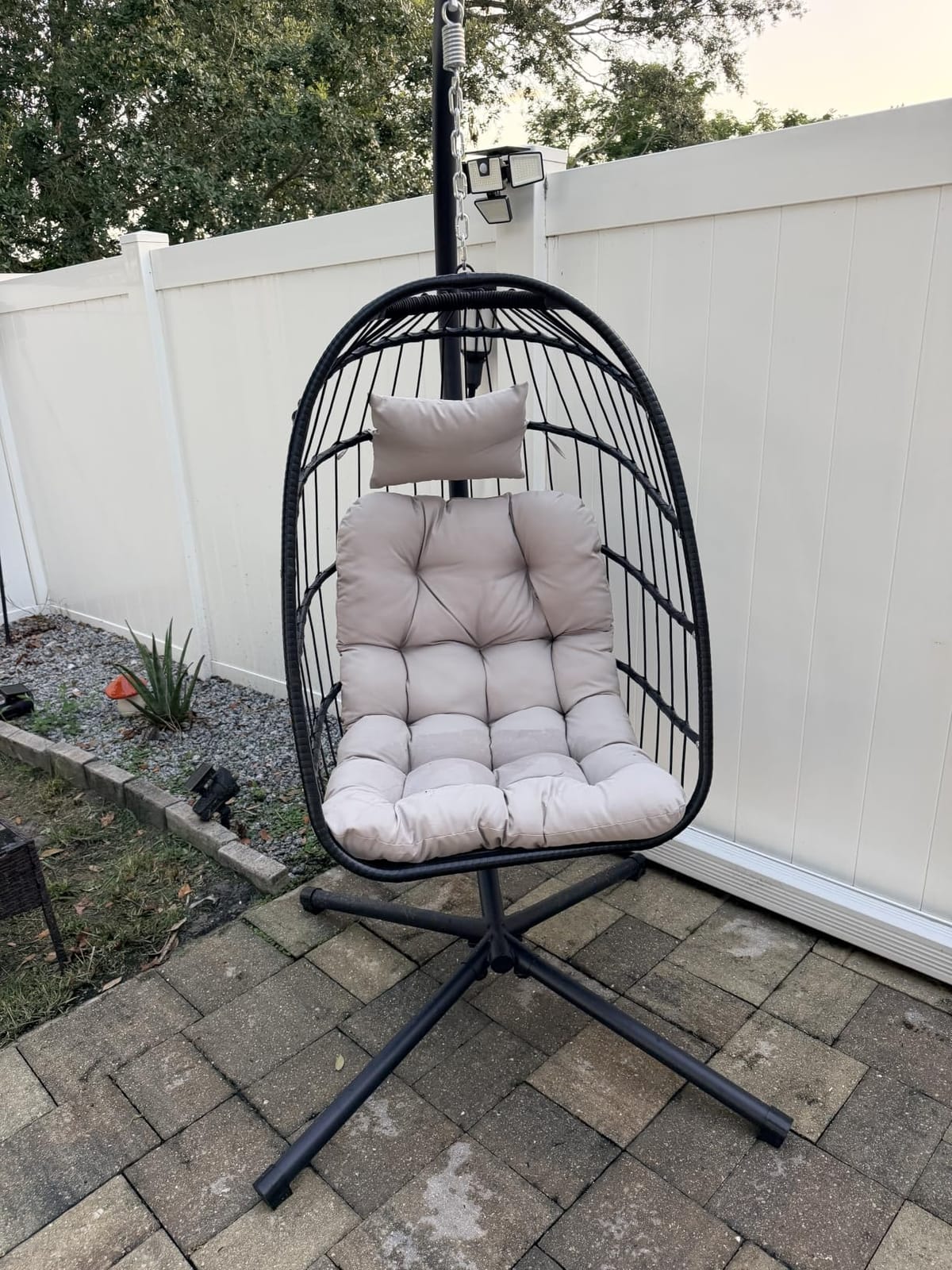 LEVELEVE Hanging Egg Chair with Stand, Patio Rattan Wicker Swing Chair, Oversized Hammock Seat for Bedroom Porch Garden, Thickened Steel Frame & UV Resistant Cushion, 350LBS Capacity(Grey customer photo 2