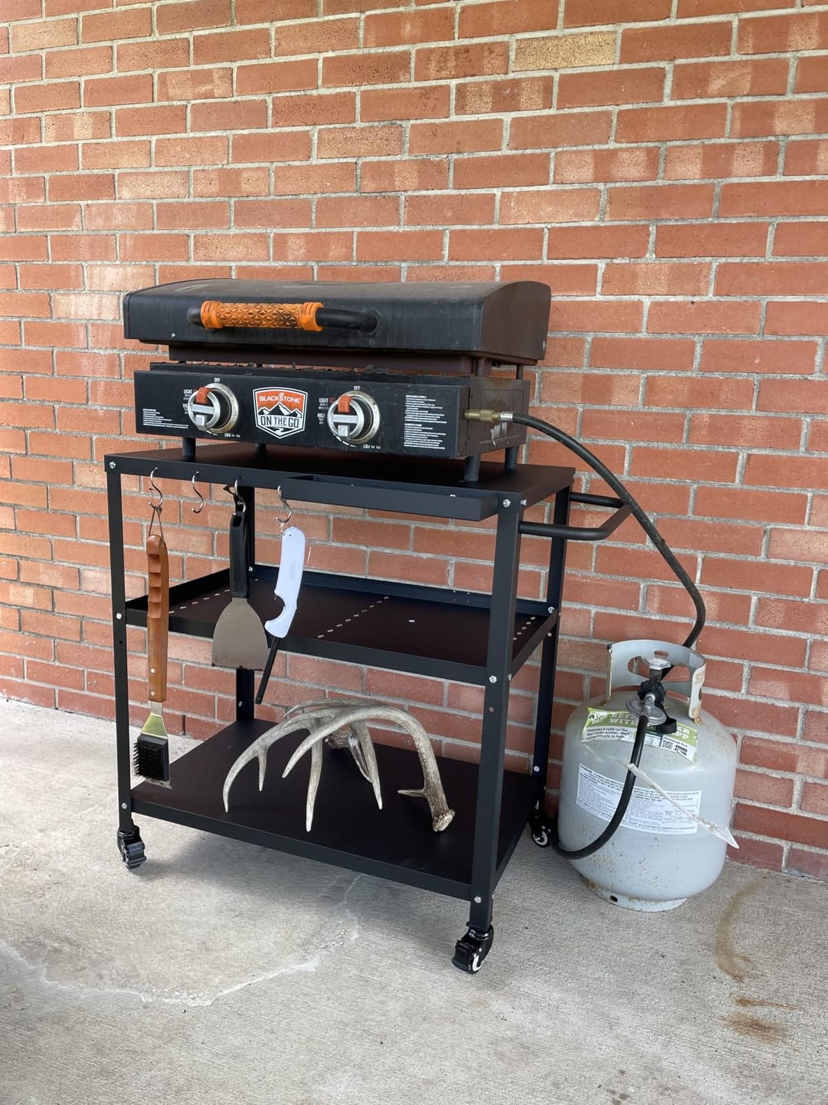 Outdoor Grill Cart Table, Pizza Oven Stand with Casters, Black customer photo 2