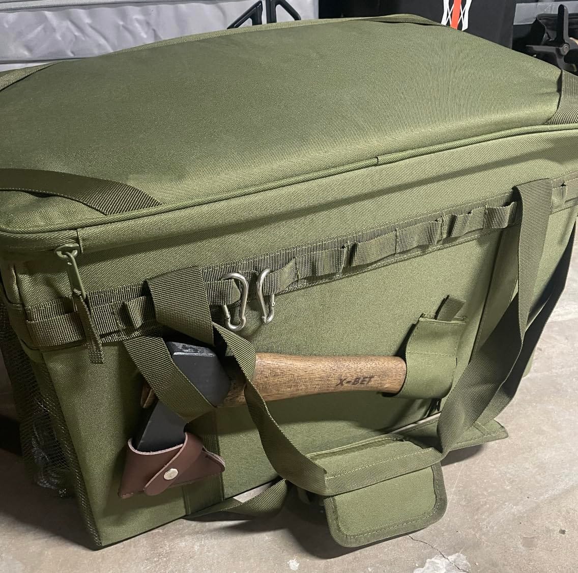 Tactical Camping Storage Bag Utility Tote Bag Camp Kitchen and Trunk Organizer with Axe Holder and Shoulder Strap customer photo 2