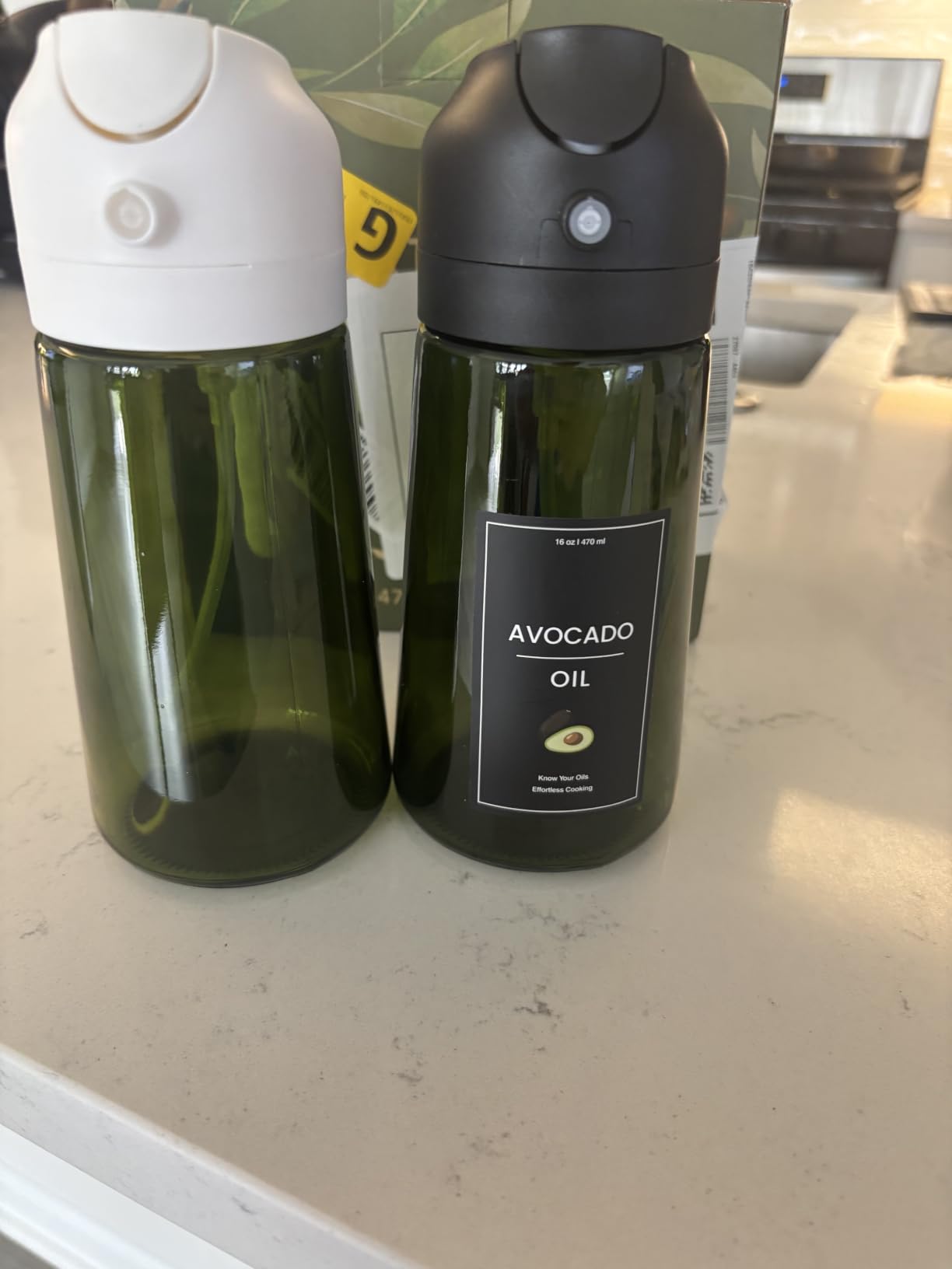 CXINYI - 16oz/470ml Olive Oil Dispenser for Kitchen with Stickers - 2 in 1 Olive Oil Sprayer for Cooking, Air Fryer, and Salad, Black&Green (Light-Proof Kitchen Gadget) customer photo 2