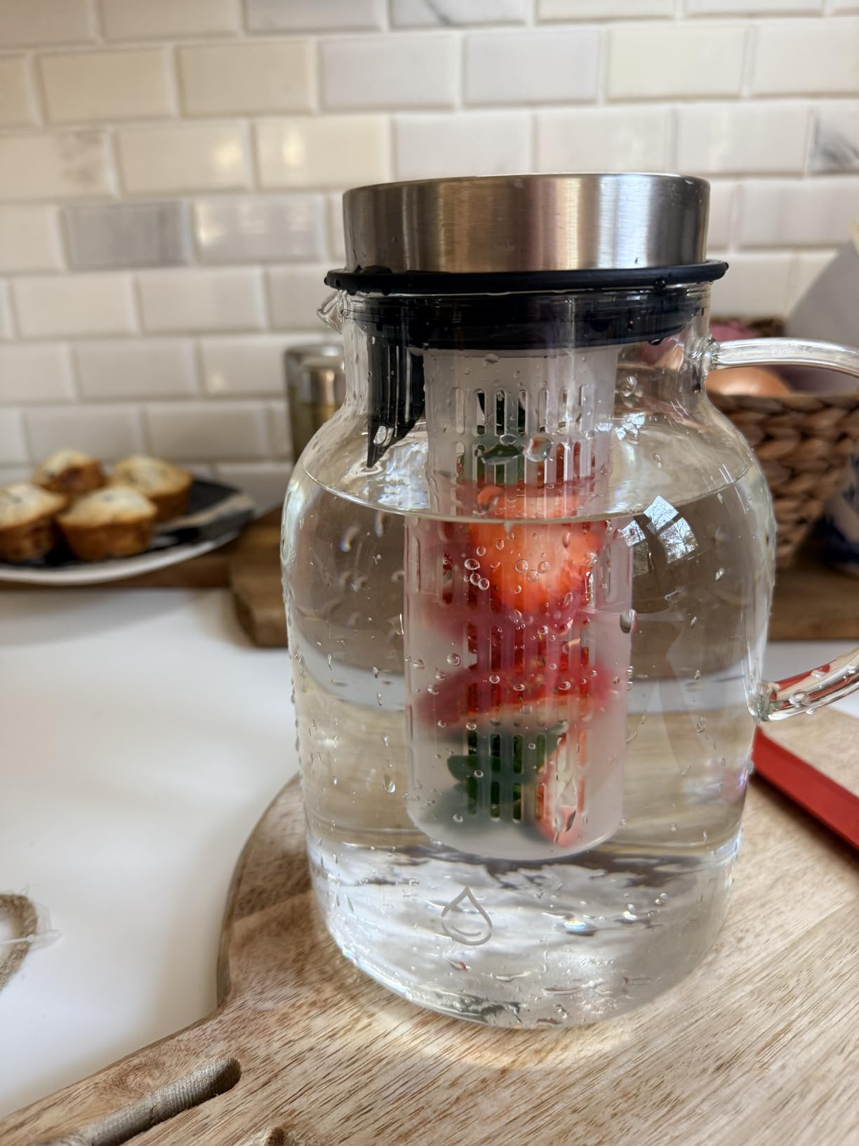 Infusion Pro Glass Fruit Infuser Water Pitcher, Heat Resistant for Hot/Cold Use, Great Iced Tea Pitcher - Tranquil Collection, 2 Qt customer photo 1