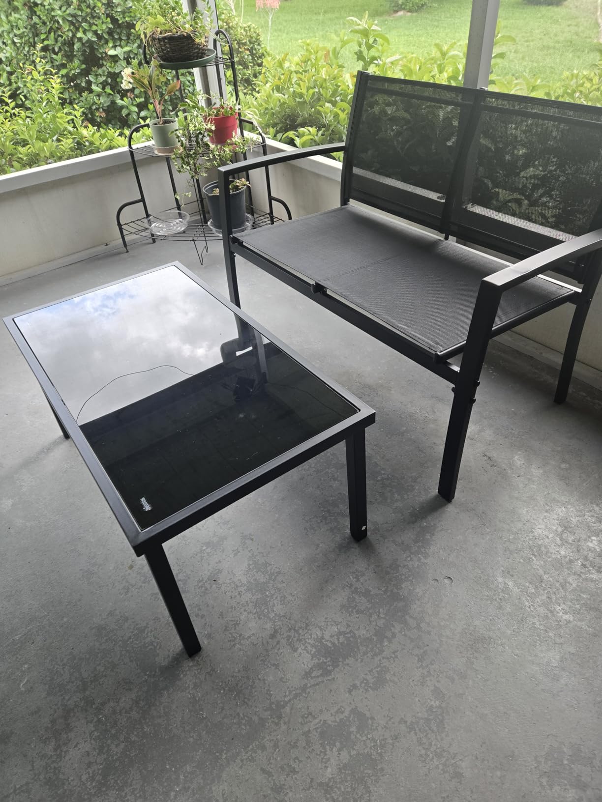 Shintenchi 4 Pieces Patio Furniture Set All Weather Textile Fabric Outdoor Conversation Set, with Glass Coffee Table, Loveseat, 2 Single Chairs for Home, Garden, Lawn, Porch（Gray） customer photo 1