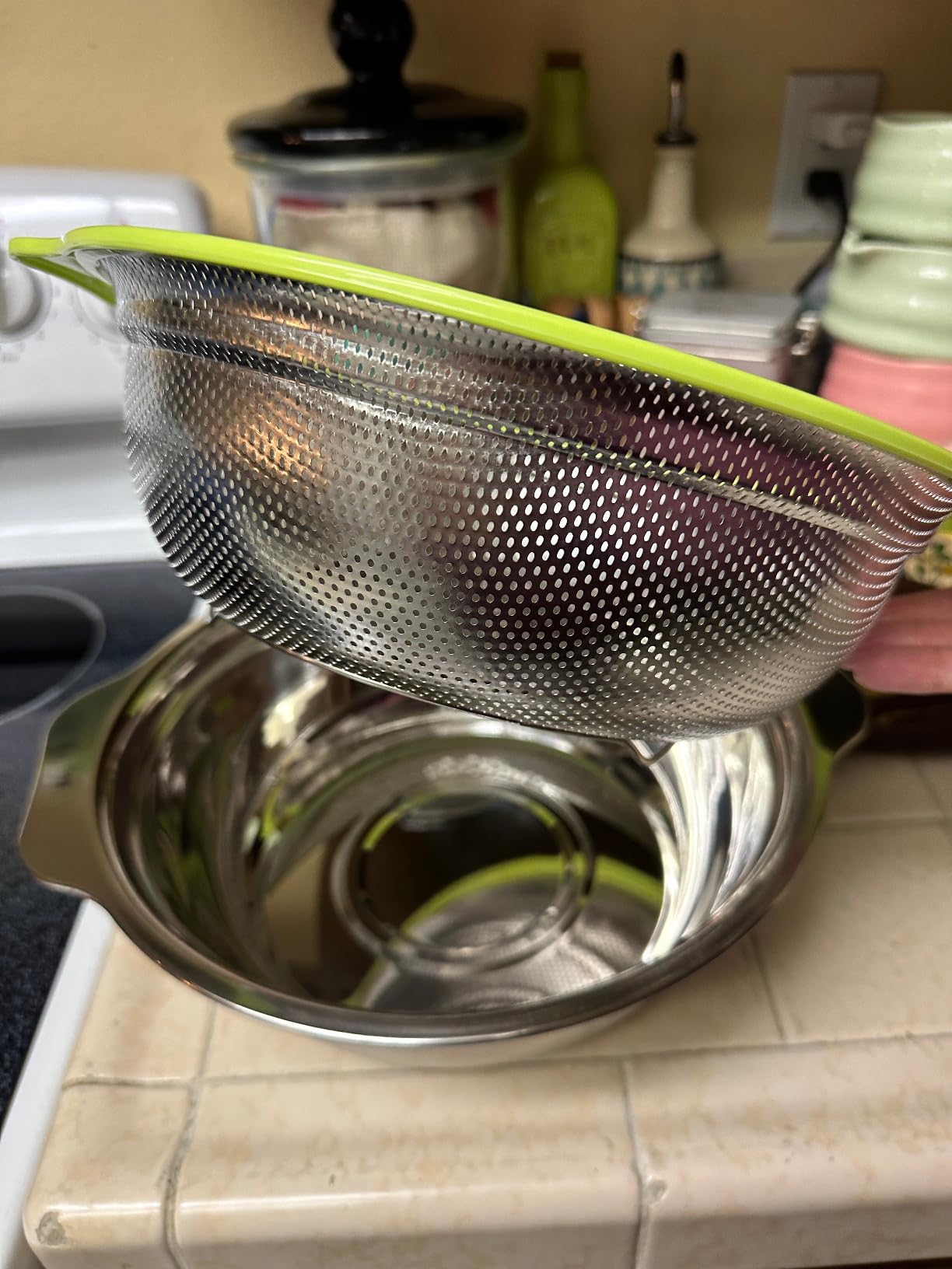 Colander Stainless Steel Microporous, 2QT Rice Strainer with Mixing Bowl, Rice Washer Bowl Set with Handle, Food-Grade Strainers and Colanders for Kitchen, Pasta, Fruit, Dishwasher Safe customer photo 1