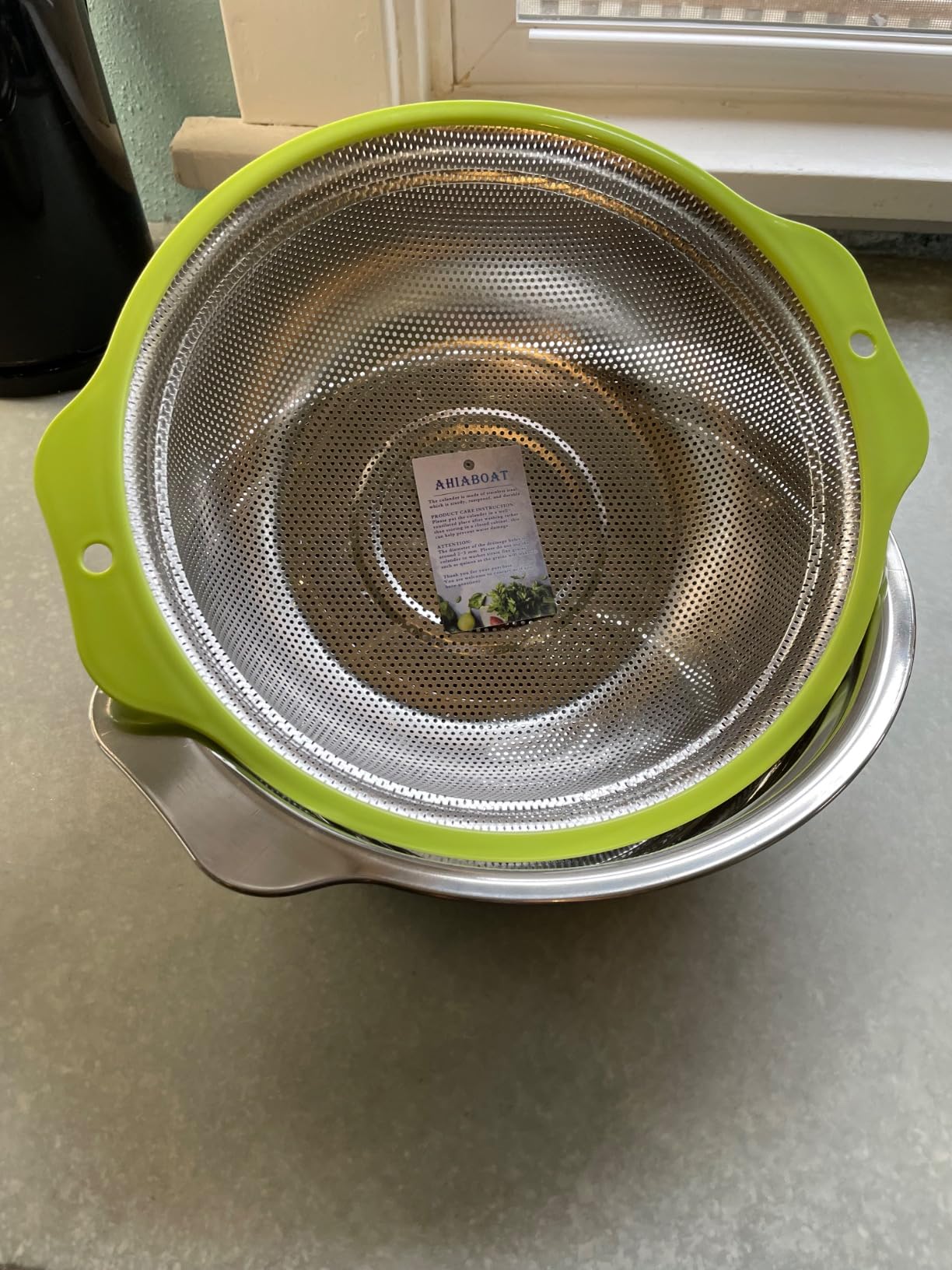 Colander Stainless Steel Microporous, 2QT Rice Strainer with Mixing Bowl, Rice Washer Bowl Set with Handle, Food-Grade Strainers and Colanders for Kitchen, Pasta, Fruit, Dishwasher Safe customer photo 2