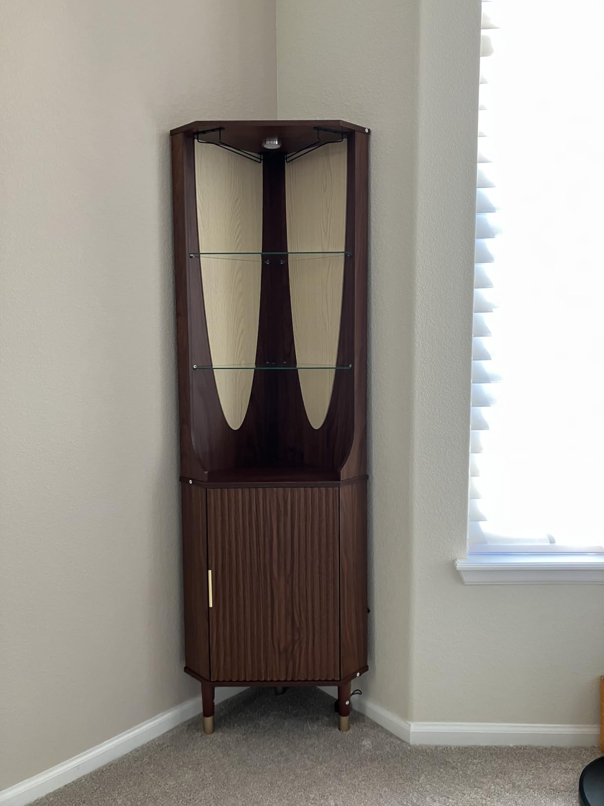 JOINICE Coffee Bar Cabinet with Storage and Charging Station, Walnut | Farmhouse, Herringbone Panel, 31.5