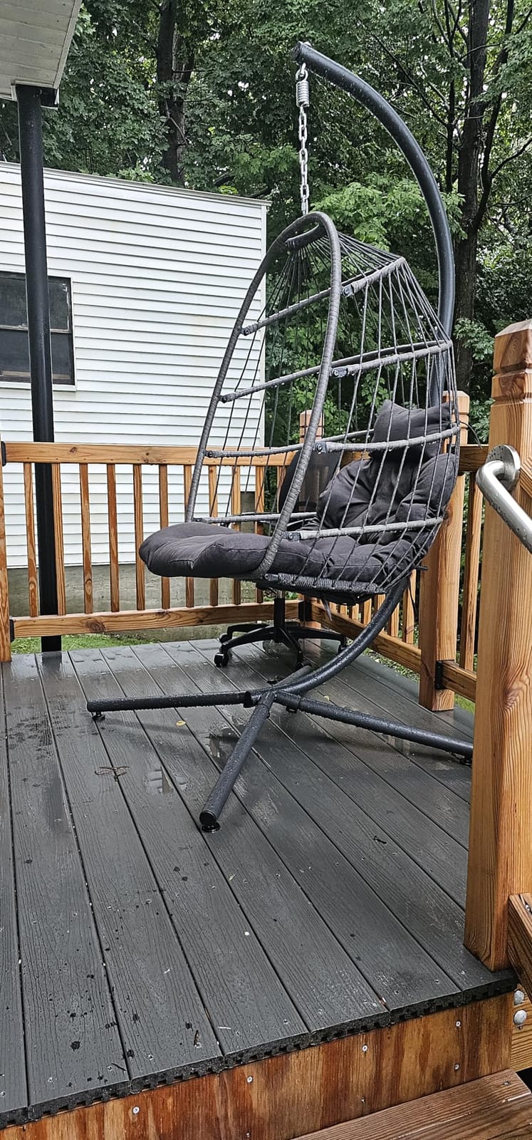 LEYCAY Hanging Egg Chair with Stand, Outdoor Indoor Egg Swing - Dark Grey | Wicker Patio Swinging Chair with Cushion, Comfy Egg Shaped Chair for Bedroom Porch Balcony, Hammock Chairs 350 LBS Capacity customer photo 1