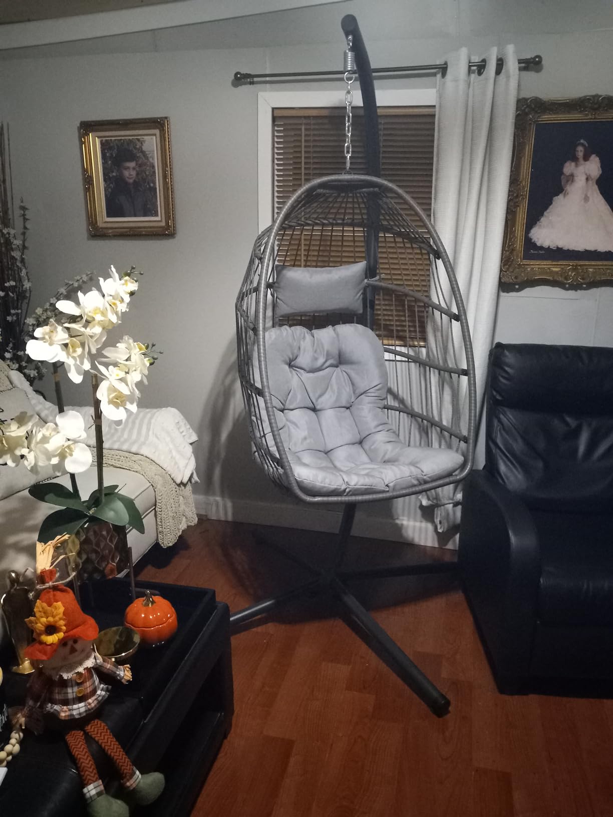 LEYCAY Hanging Egg Chair with Stand, Outdoor Indoor Egg Swing - Dark Grey | Wicker Patio Swinging Chair with Cushion, Comfy Egg Shaped Chair for Bedroom Porch Balcony, Hammock Chairs 350 LBS Capacity customer photo 2