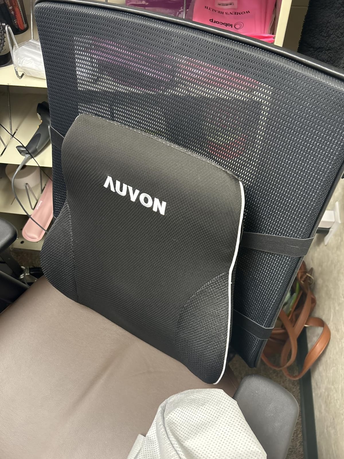 AUVON Lumbar Support Pillow for Office Chair with Patented Bulge for Lower Back Support, Ergonomic Office Home Essentials Improve Posture, Memory Foam Chair Cushion with Straps for Home, Office, Car customer photo 1