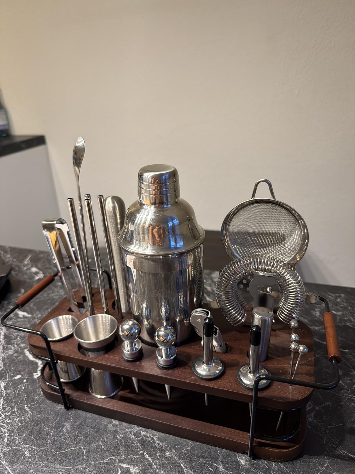 KITESSENSU Cocktail Shaker Set Bartender Kit with Stand | Complete 24-Piece Bar Set Cocktail Kit with All Bar Accessories: Martini Shaker, Jigger, Muddler | Drink Mixer Set for Home Bar Cocktails customer photo 1