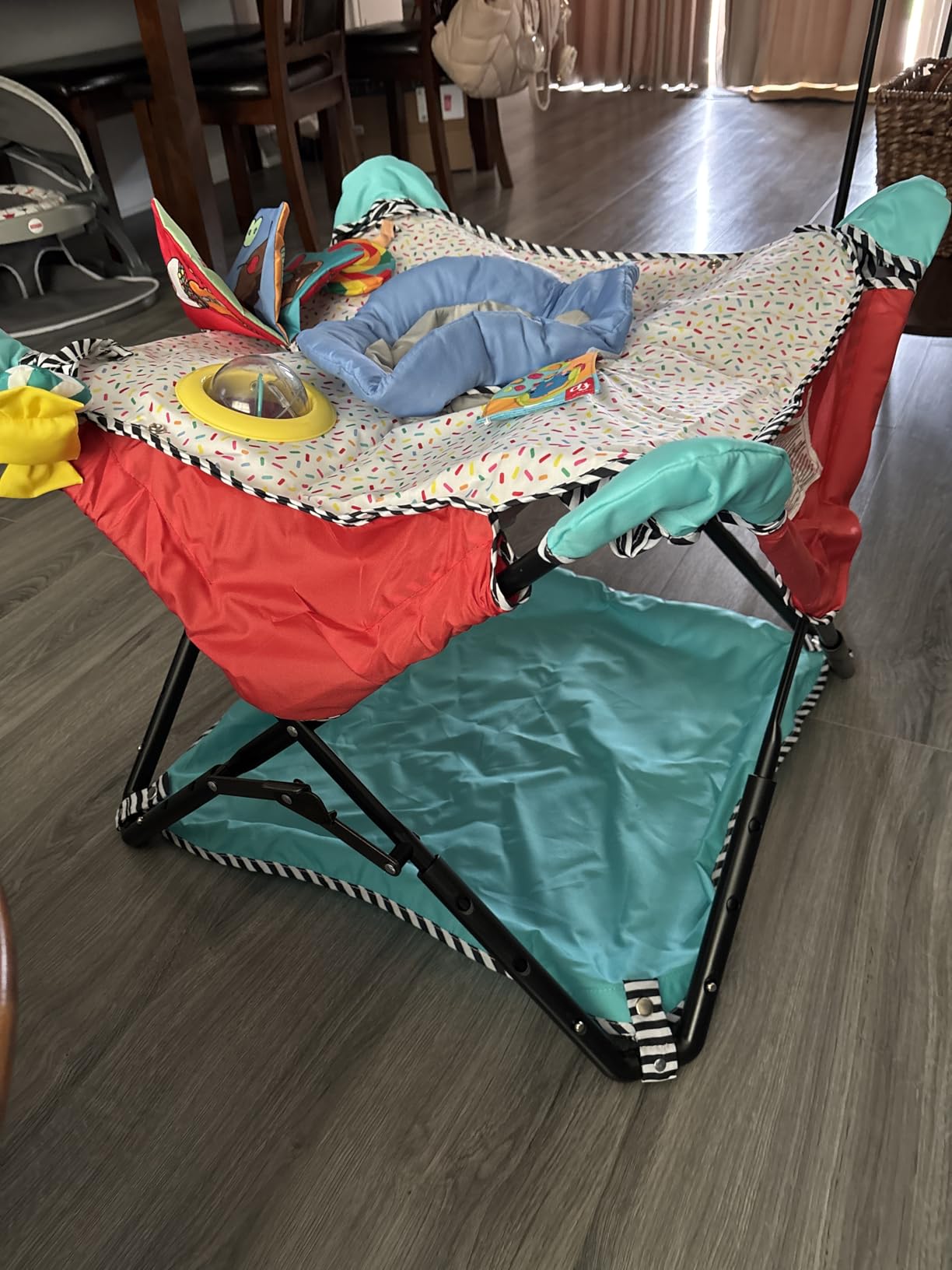 Bright Starts Pop 'N Jump Portable Baby Jumper, Foldable Indoor/Outdoor Baby Jumper with Owl Forest Sensory Activities, Ages 6-12 Months customer photo 1