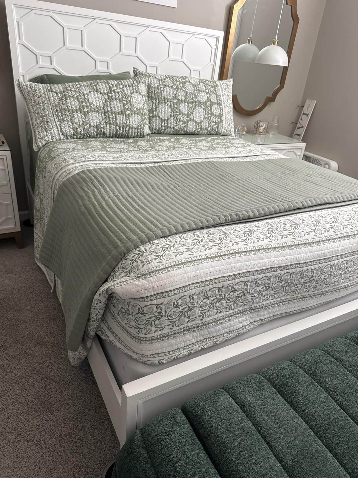 Levtex Home Adare Taupe Reversible King/Cal King Quilt Set (106x92in) and 2 Pillow Shams (36x20in) - Floral Bedding - Taupe White - Cotton King Size Quilt Bedding Set - Lightweight, Soft, Pre-Washed customer photo 1