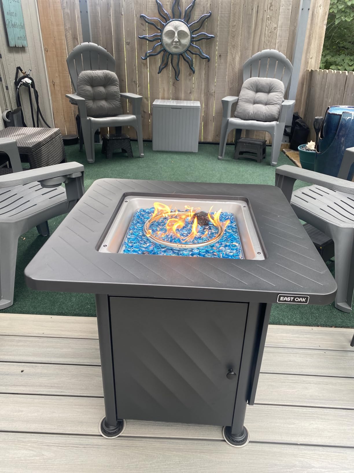 East Oak 28” Outdoor Propane Fire Pit Table | 52,000 BTU Gas Fire Pit for 2-4 People with Space-Saving Hock Lid, Mesh Pocket & Lava Rocks | CSA Certified Safe for Patio, Deck, Backyard, Black customer photo 2