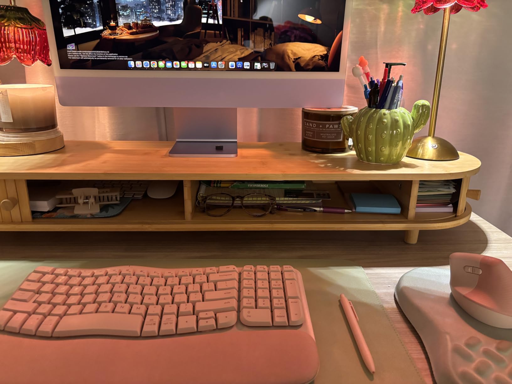 Bamboo Dual Monitor Stand with Storage, 42 Inch Desk Shelf Riser customer photo 2