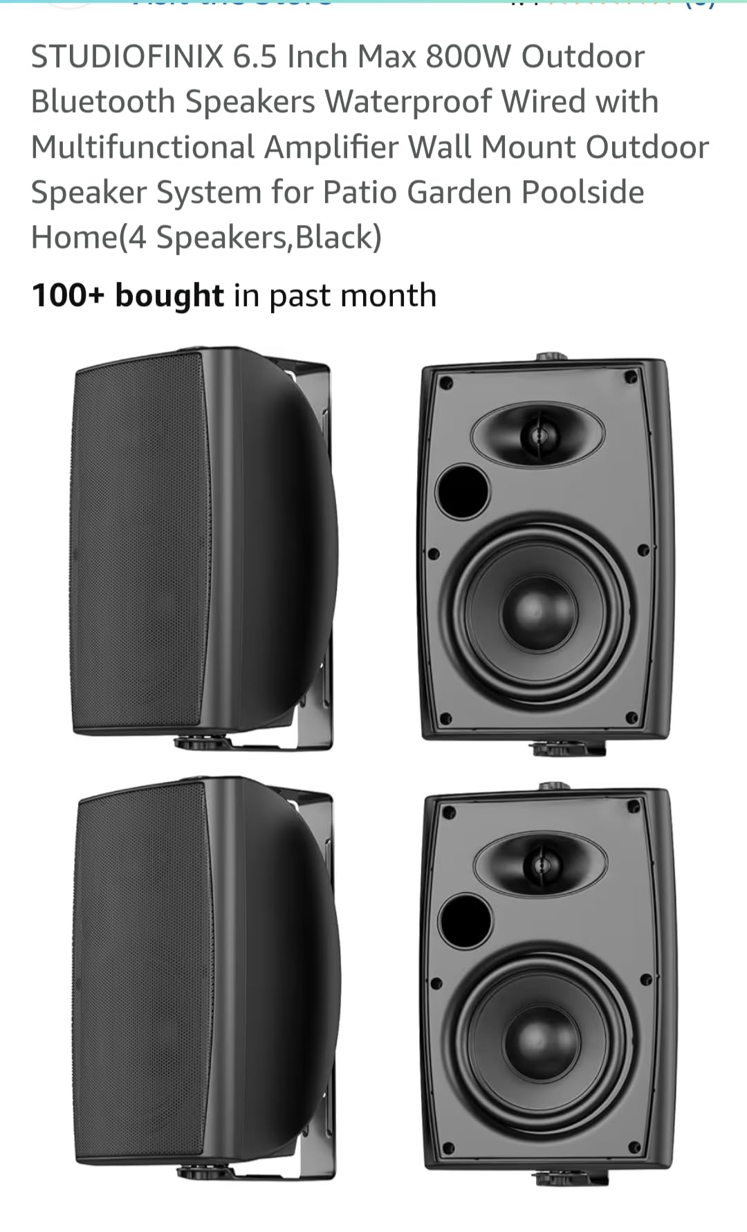 STUDIOFINIX 6.5 Inch Max 800W Outdoor Bluetooth Speakers Waterproof Wired with Multifunctional Amplifier Wall Mount Outdoor Speaker System for Patio Garden Poolside Home(4 Speakers,Black) customer photo 2