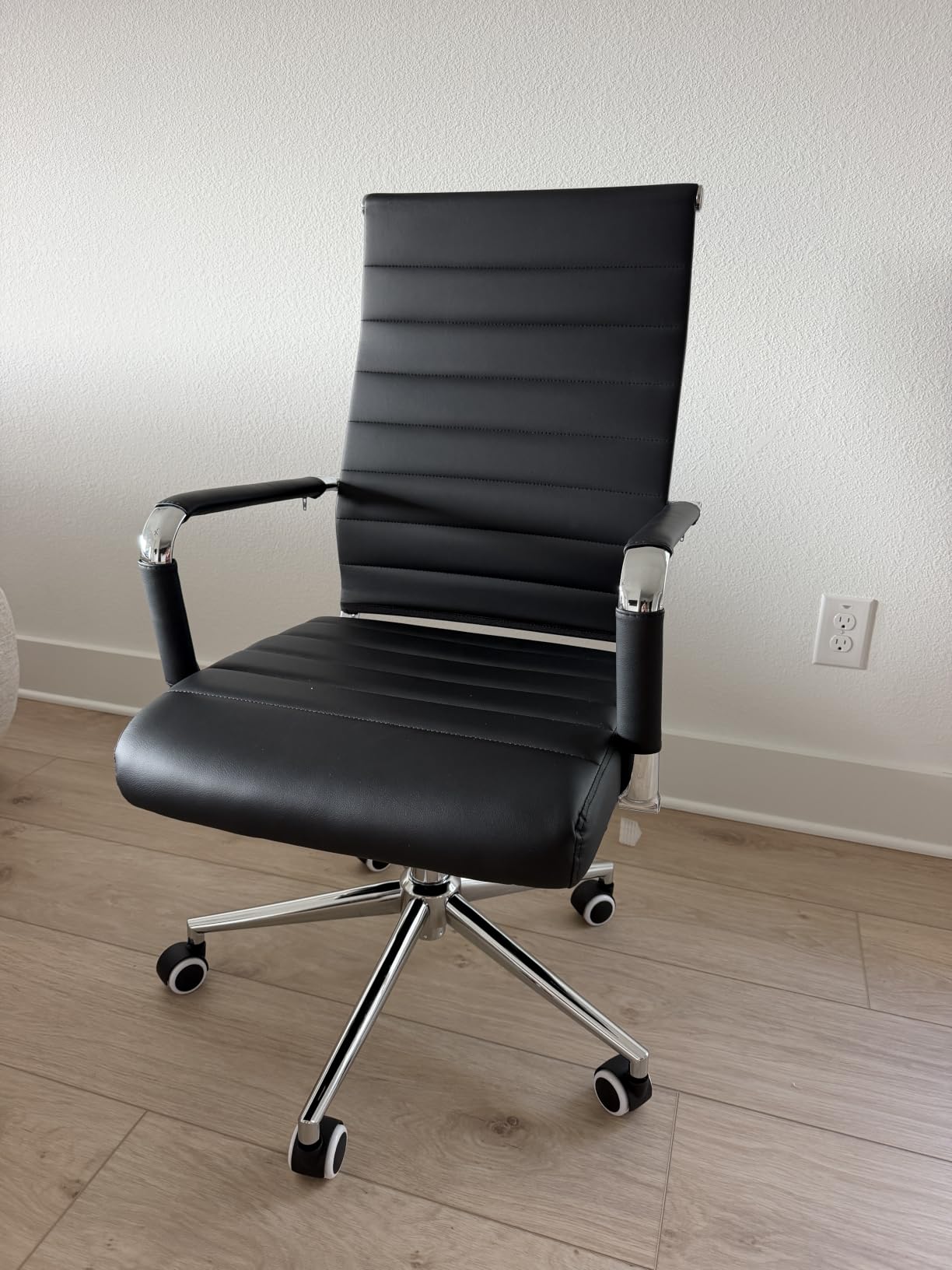 Office Desk Chair Leather, Conference Room Chairs with Wheels, Executive Modern High Back Ergonomic Swivel Rolling Ribbed Computer Chair customer photo 1