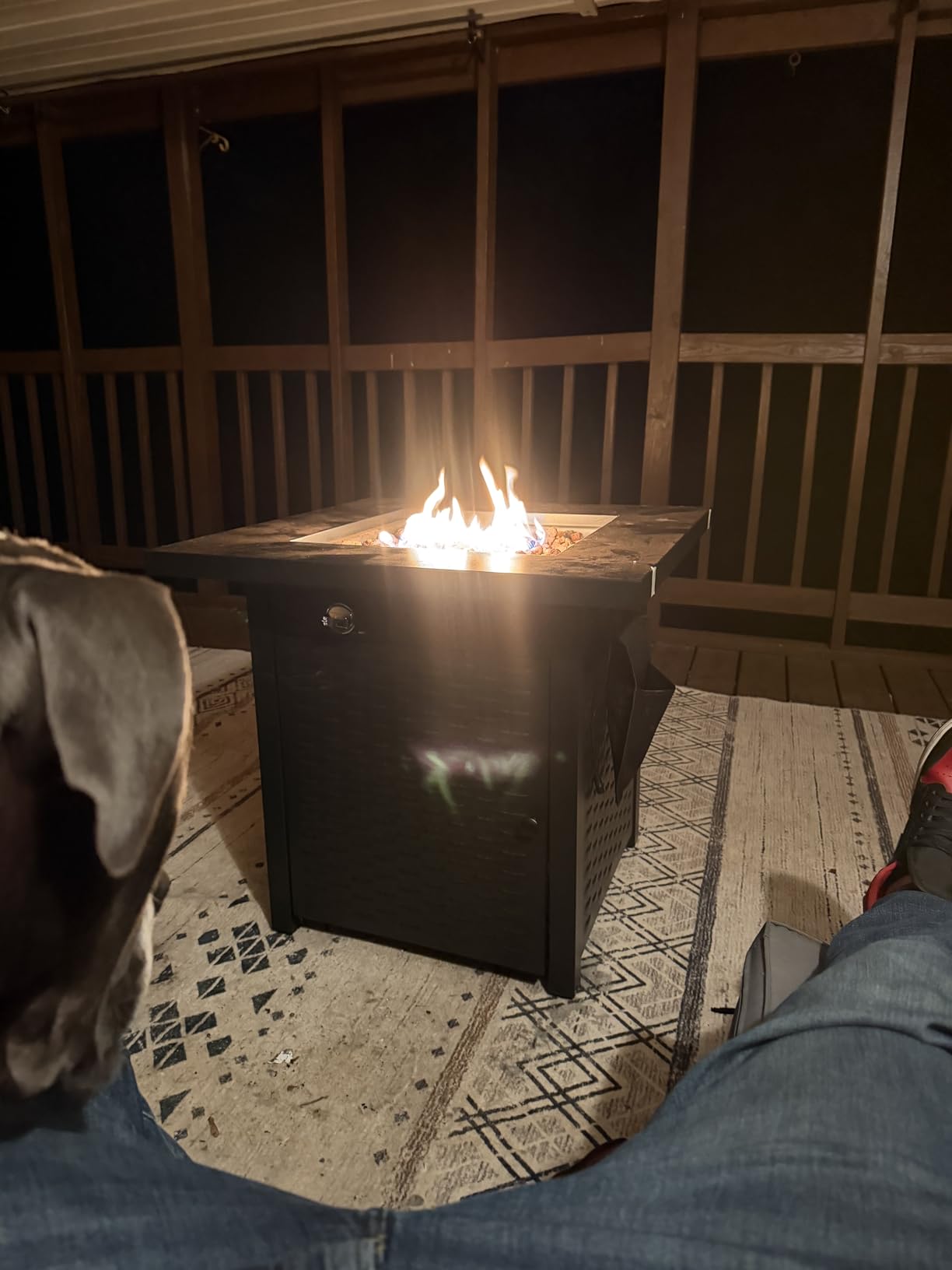 Ciays 43″ Fire Pit Table with Glass Beads & Lid, CSA-Certified Gas Fire Pit with Cup Holders, Hanging Shelf & Nylon Cover, Large Outdoor Fire Pit for Patio/Porch/Deck, 60,000 BTU Heat Output, CIFPT9B customer photo 1