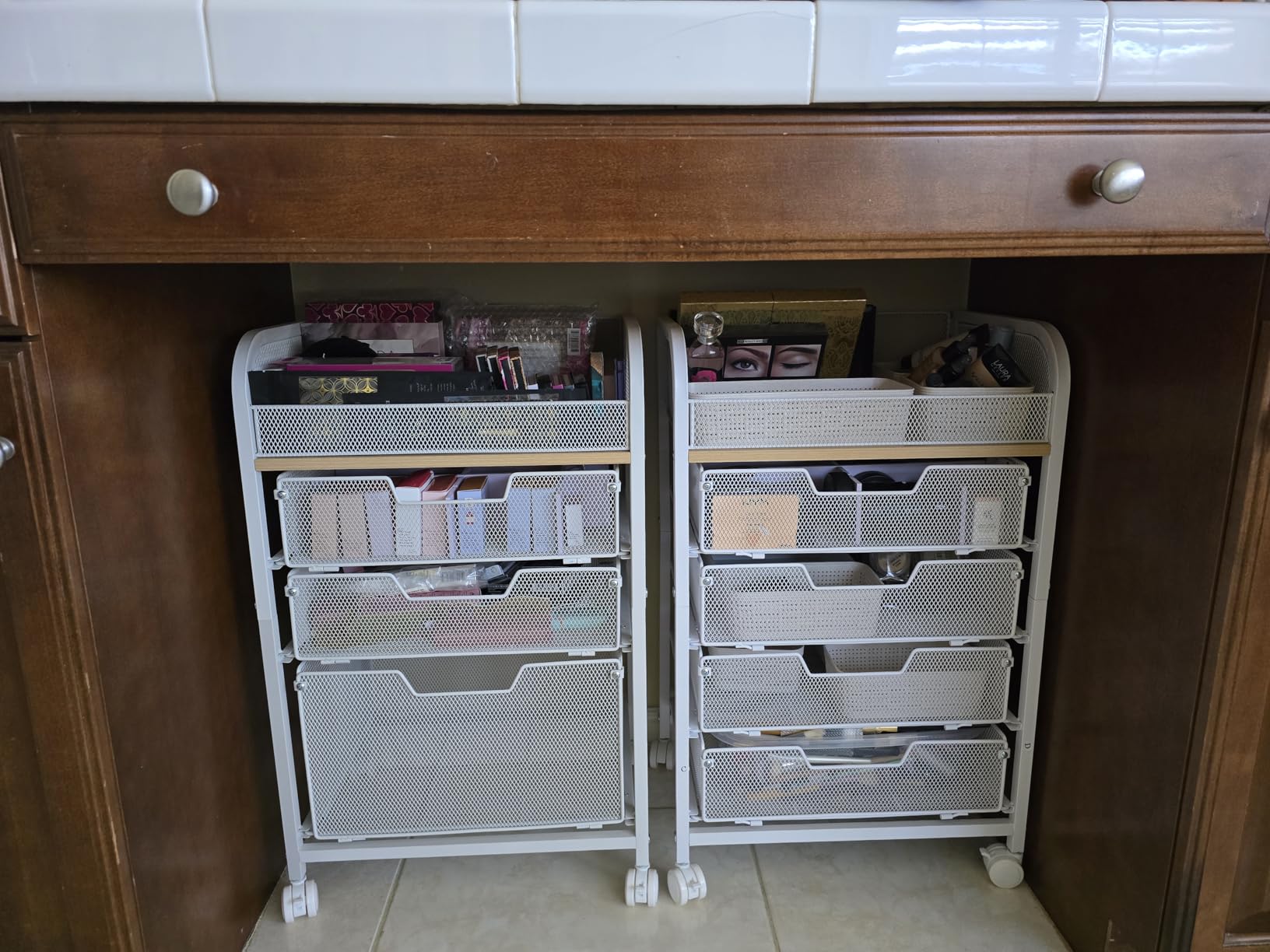 Hongtamoya Makeup Cart Organizer with 4 Drawers, Rolling Makeup Cart, White customer photo 2
