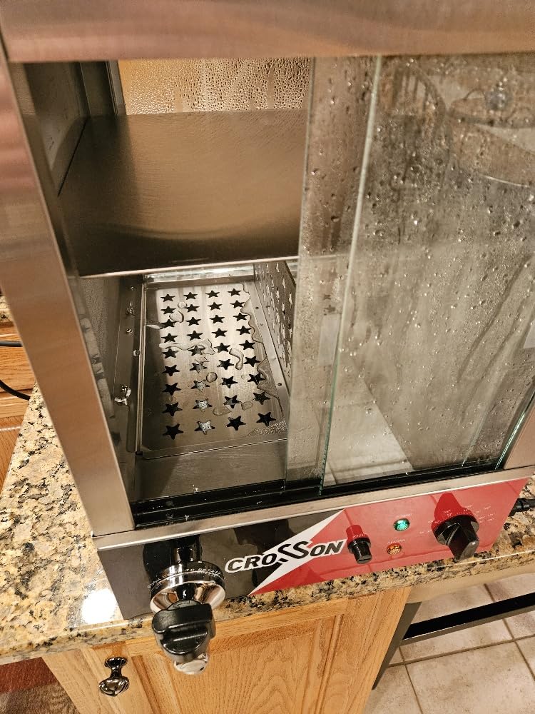 CROSSON 42L Hot Dog Steamer, 2-Tier Hot Dog Hut Steamer, Electric Bun Warmer with 86℉~185℉ Temperature Control,Tempered Glass Slide Doors Partition Plate Tong, Stainless Steel, for Hot Dogs & Buns customer photo 2