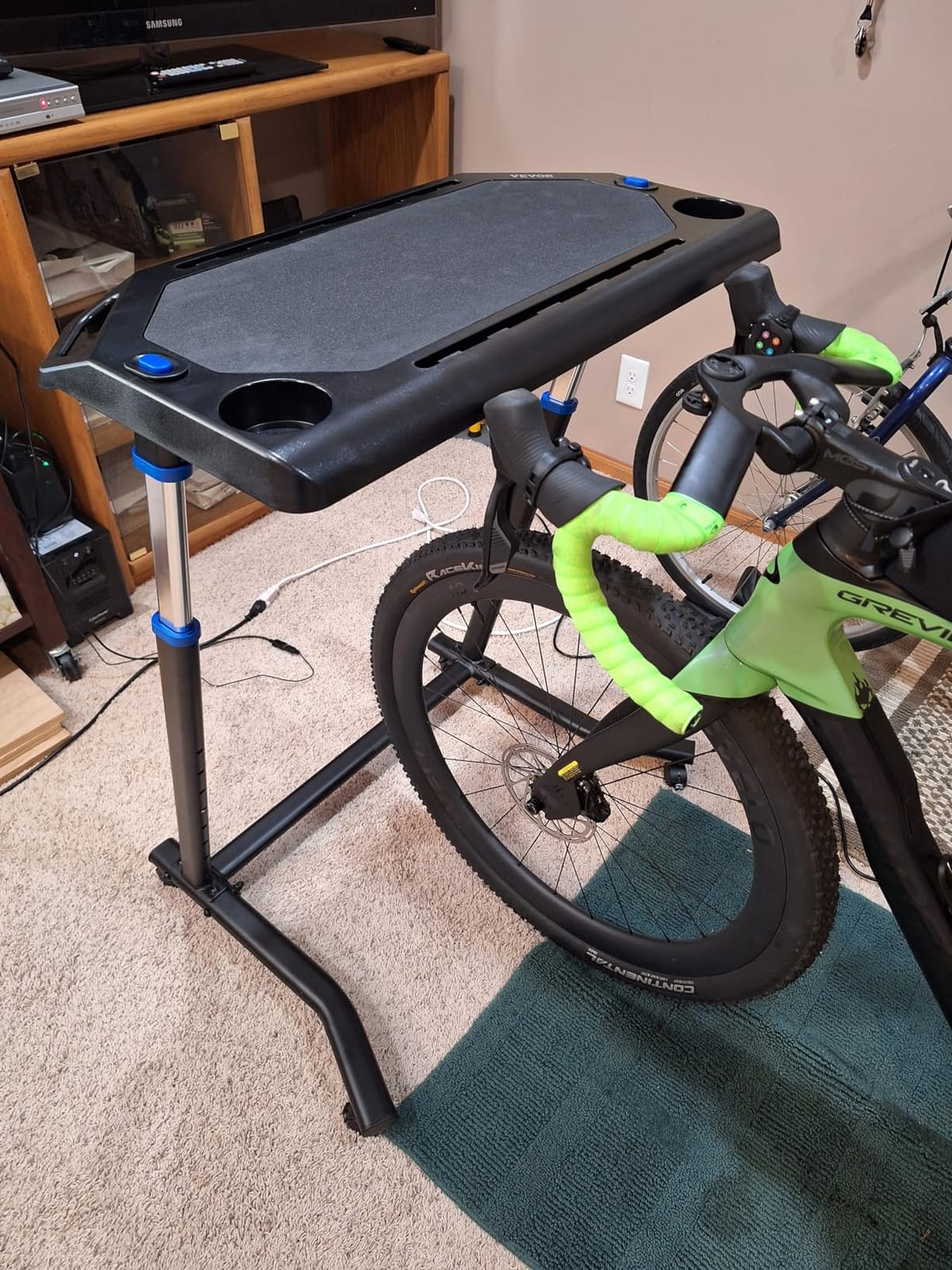 VEVOR Cycling Desk, Adjustable Bike Trainer & Treadmill Desk with Triangle Support, Non-Slip Multi-Slot Bike Trainer Fitness Desk with Handle Bar, Fit for Home Office Exercise customer photo 1