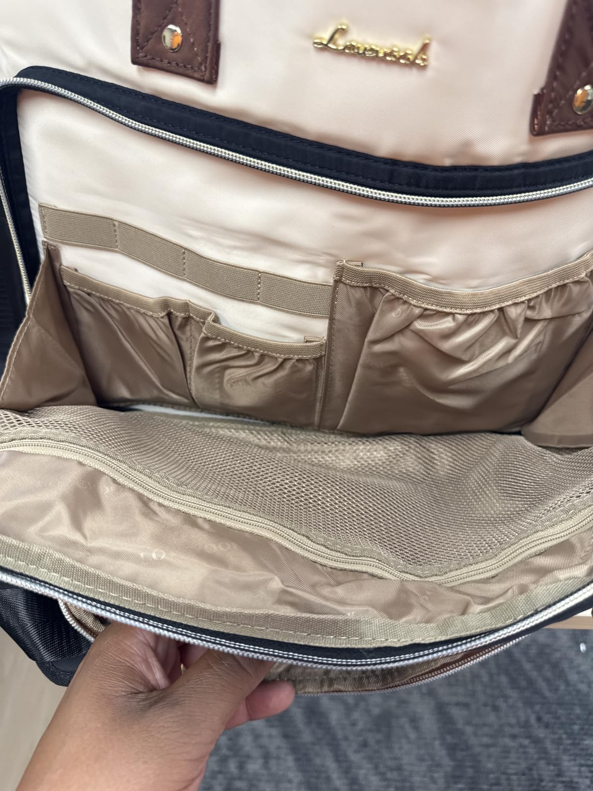 LOVEVOOK Teacher Tote Bag for Women Work, Laptop Bag With Large Cup Holder, Nurse Bags Professional Briefcase Business Computer Purses Bible Handbag Gifts, Black-Beige-Brown, 15.6 Inch customer photo 1
