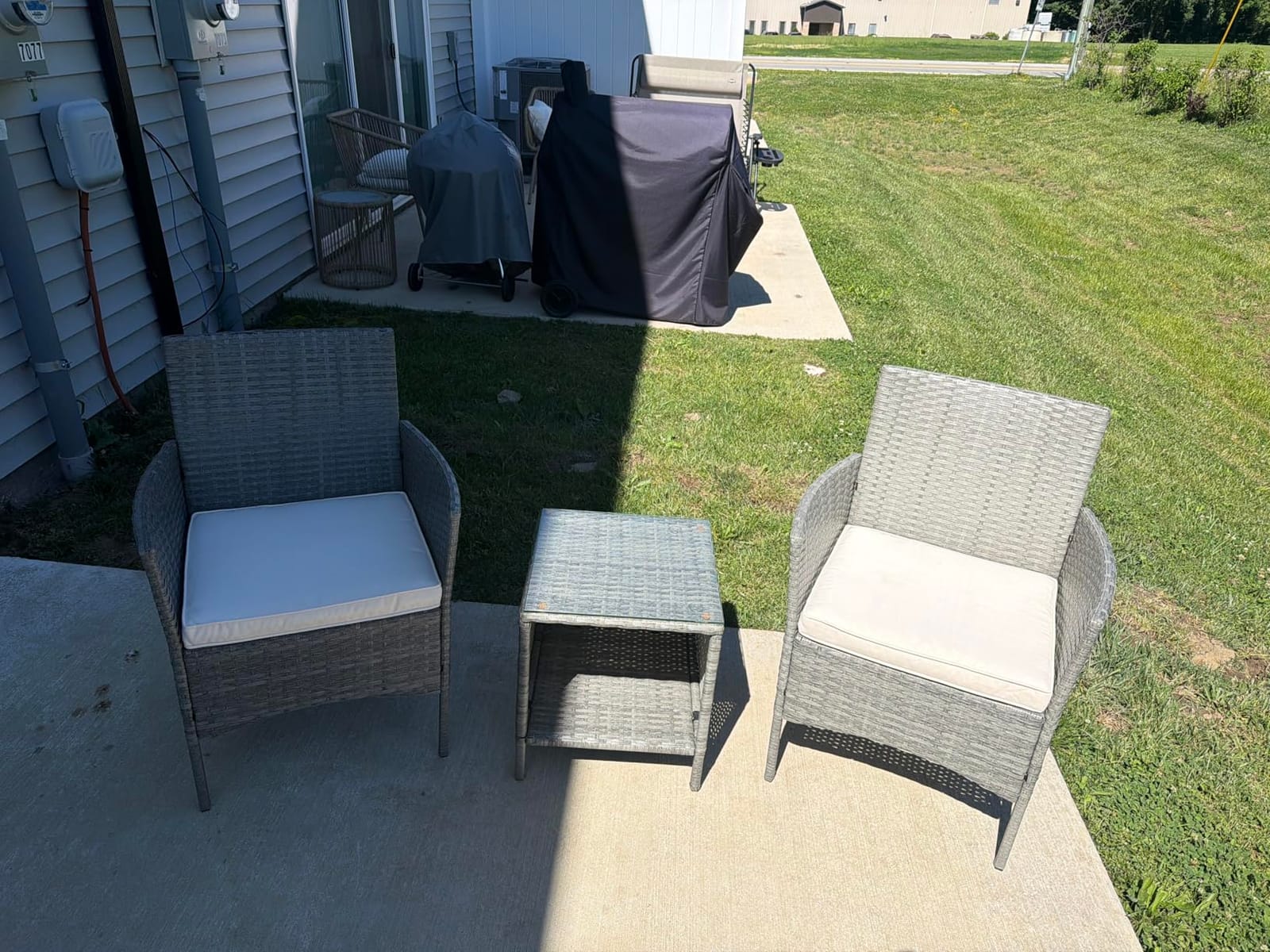 Best Choice Products 3-Piece Outdoor Wicker Conversation Bistro Set, Space Saving Patio Furniture for Garden w/Side Table - Natural/Gray customer photo 1